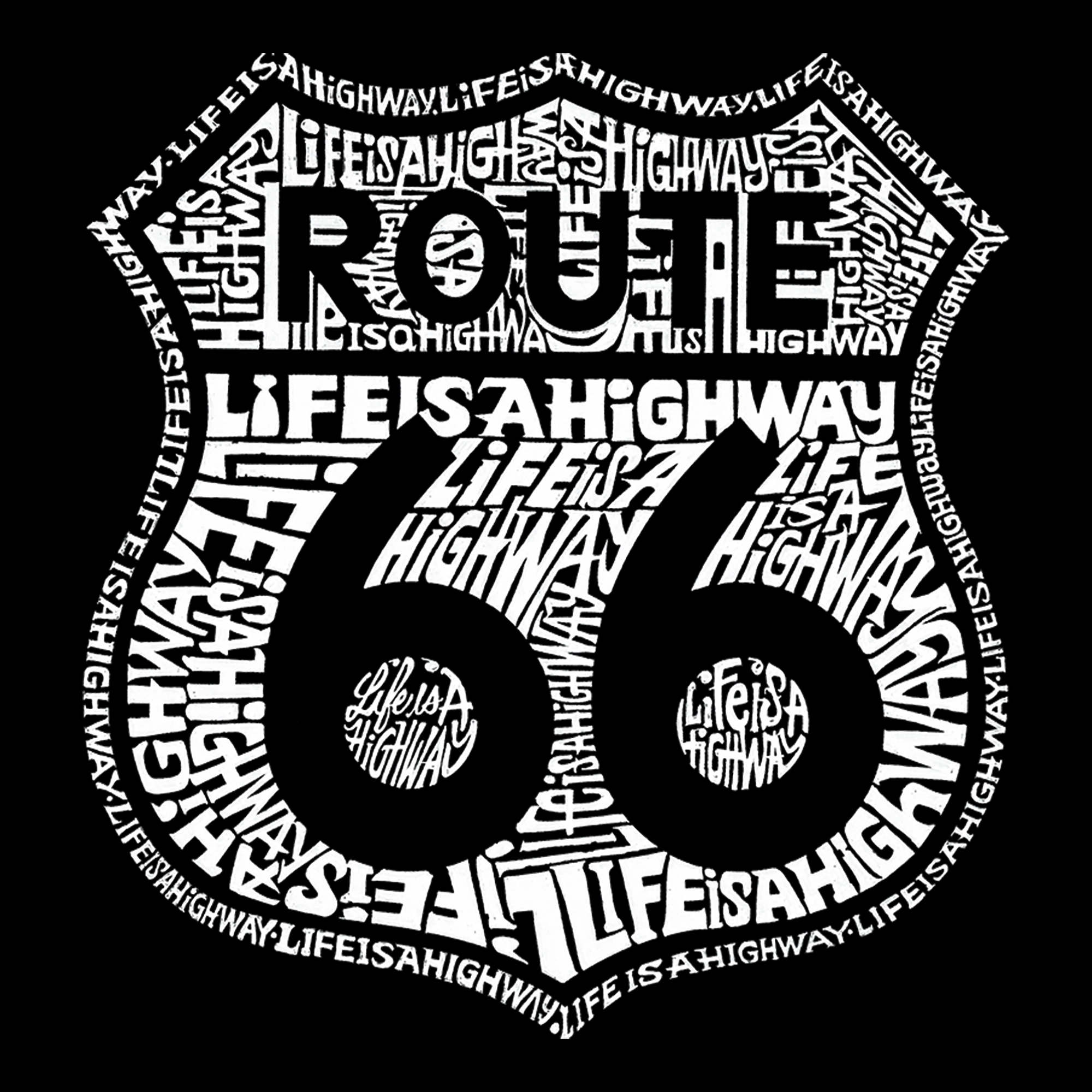 LA Pop Art Men's Route 66 Word T-Shirt - Life Is A Highway