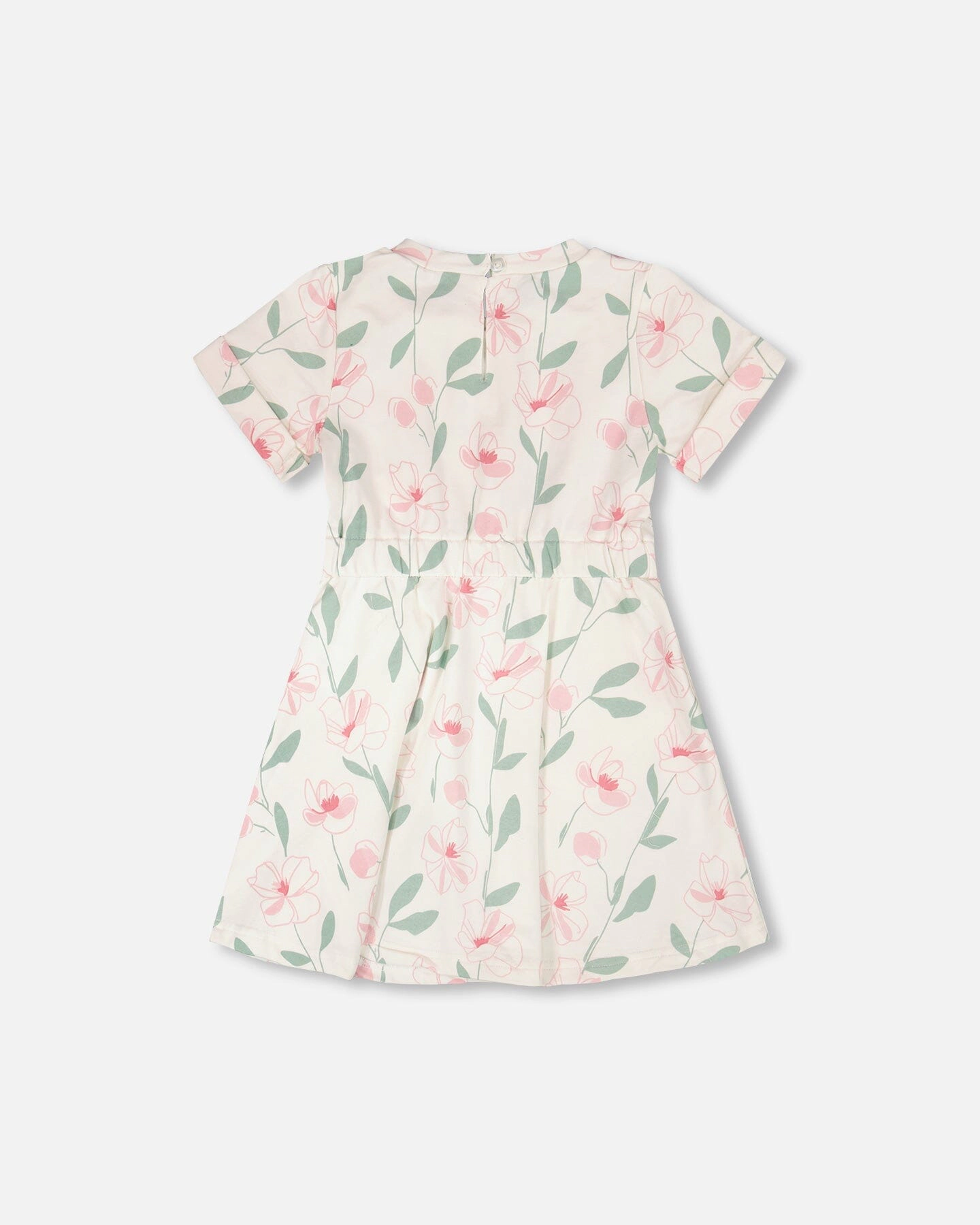 Deux par Girls French Terry Dress Off White Printed Flowers