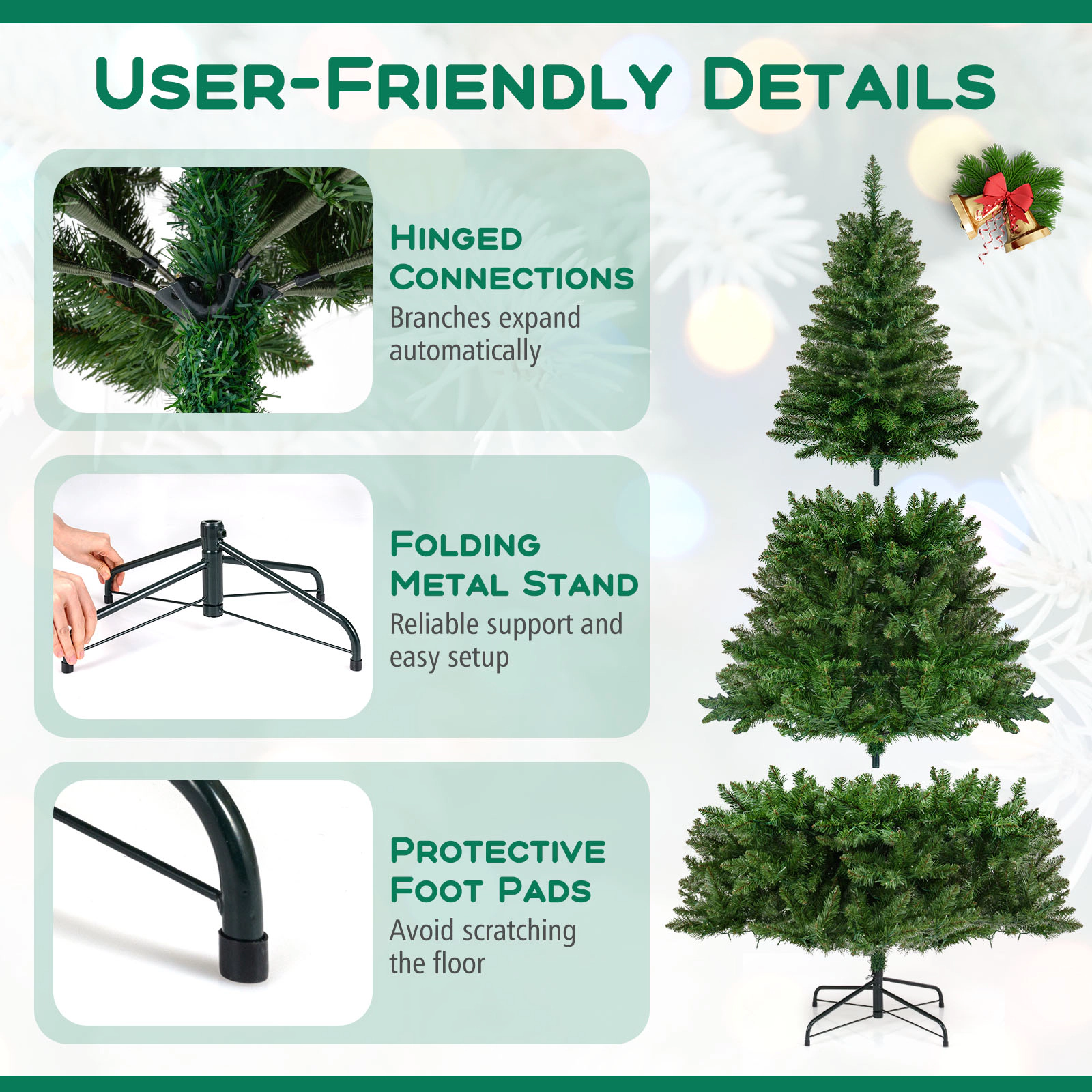 SUGIFT 6 ft Artificial Christmas Tree Pre-Lit Hinged Xmas Tree with 700 LED Lights and 7 Modes