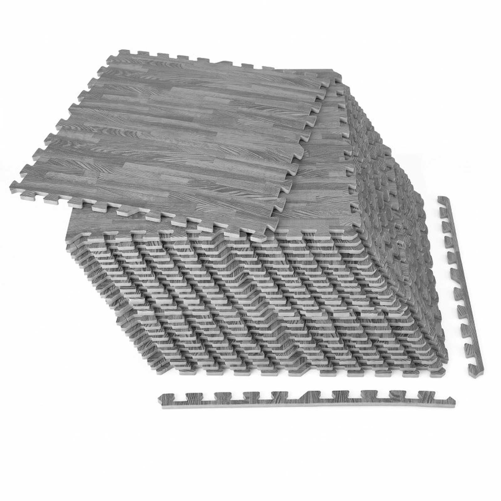 SUGIFT Gray 25-Tile 100-sq ft Wood Grain Interlocking EVA Foam Floor Mats with 50 Seamless End Borders