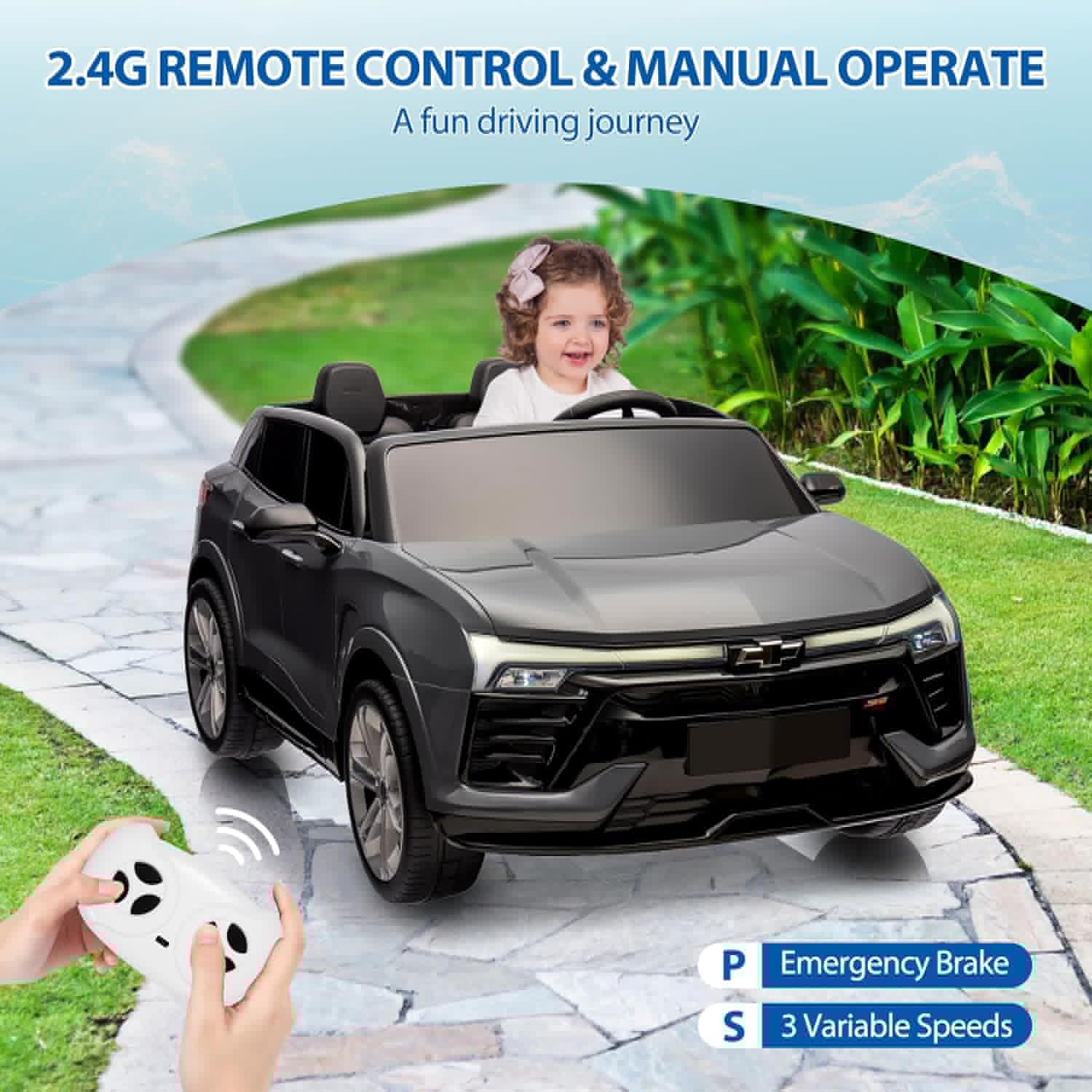 24V Licensed Chevrolet Blazer 2-Seater Kids Ride On SUV, Electric Car w/Remote, 3 Speeds, Music, LED Lights, Suspension