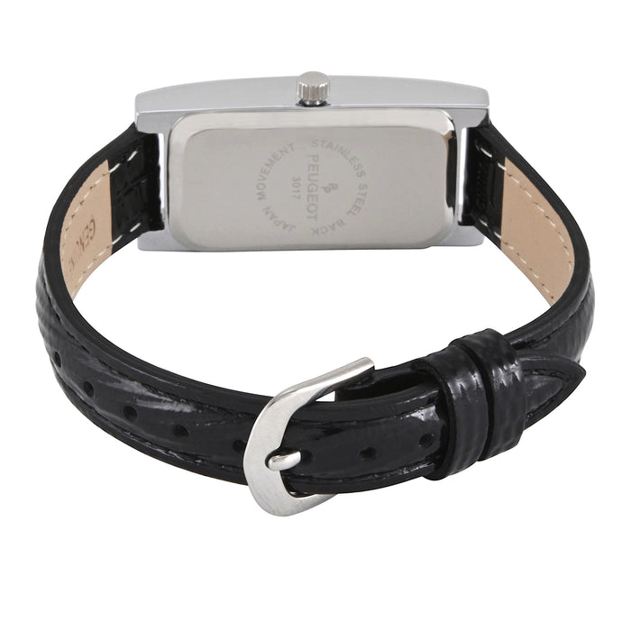 Peugeot Womens 36x18mm Black Dial Watch with Glossy Black Leather Strap