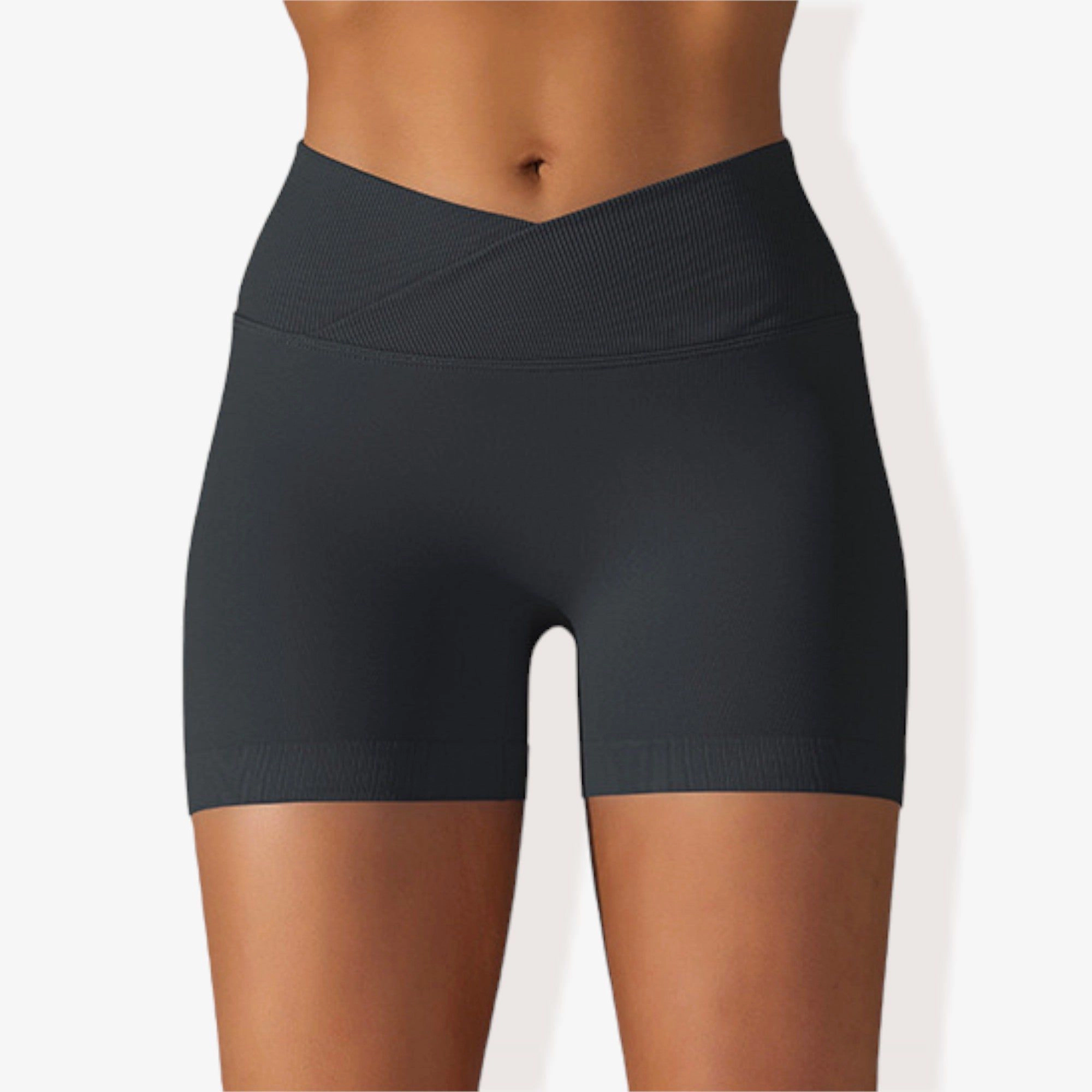 Anna-Kaci Women's Wide Band Stretchy Rib Knit Cross-Front Gathered Biker Shorts