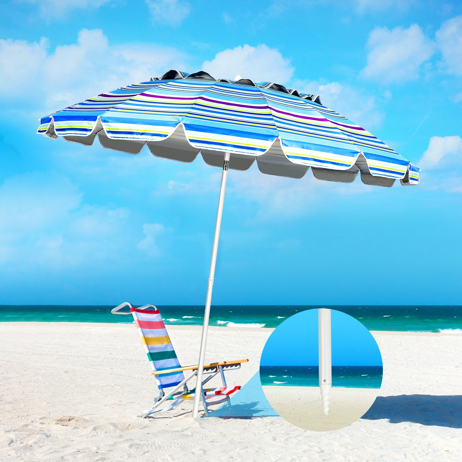 SUGIFT 8ft Portable Beach Umbrella with Sand Anchor and Tilt Mechanism Blue
