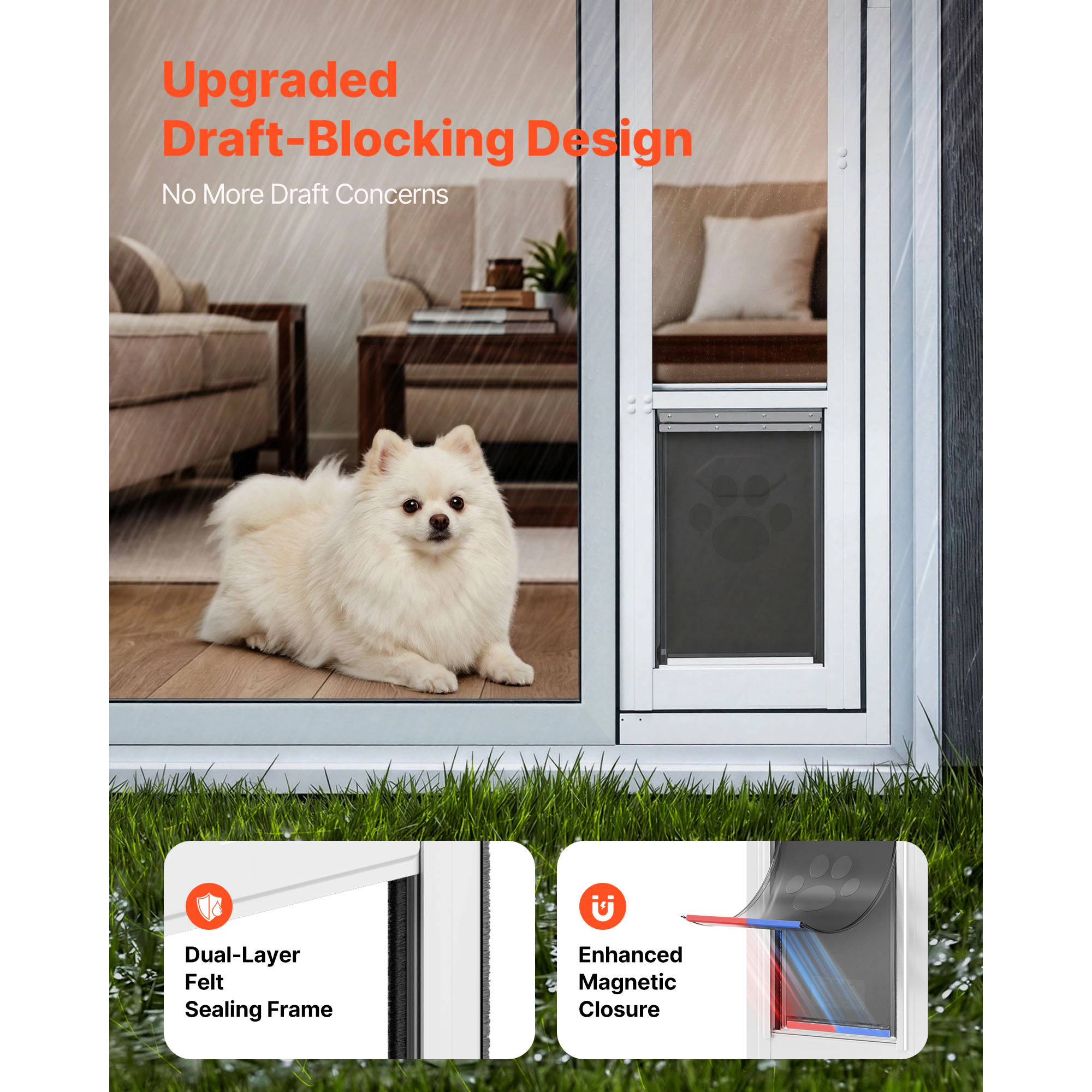 HONGGE 180° Swing Sliding Glass Dog Door for Medium Dogs up to 40 lbs, Weatherstripped Aluminum Alloy Frame