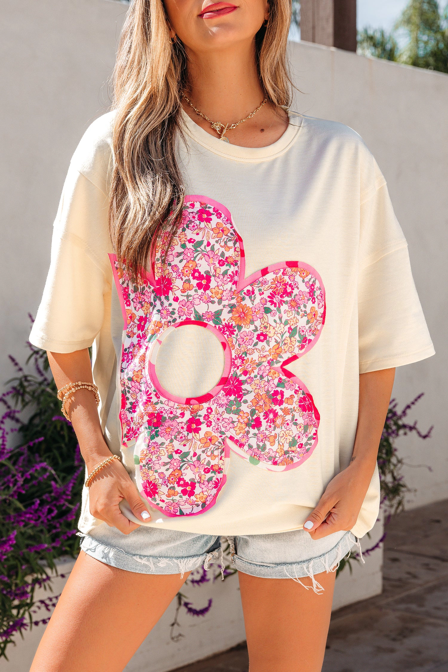 Threaded Pear Women's Poppy Big Flower Oversize Tee