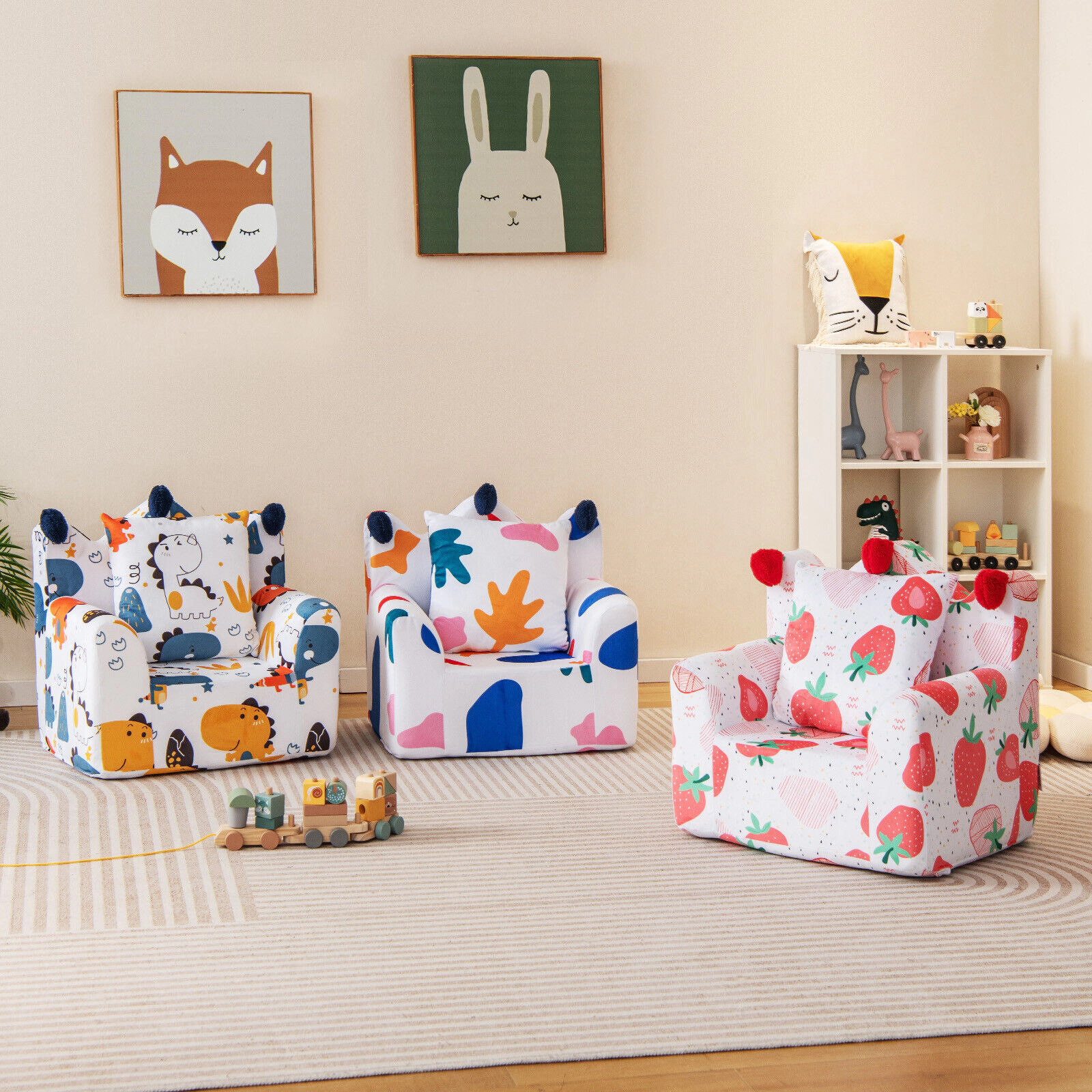 SUGIFT Pink Kids Sofa Chair with Pillow, Velvet Toddler Armchair
