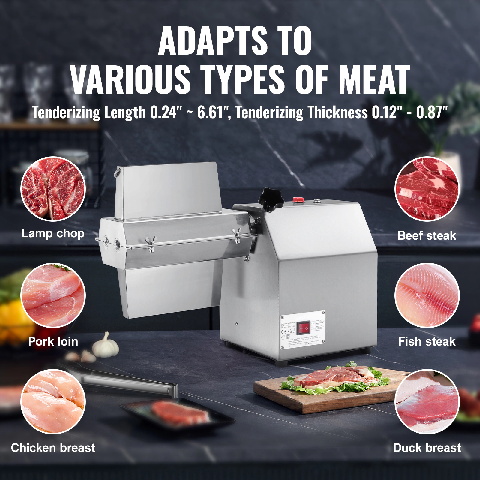 HONGGE Commercial Meat Tenderizer, Heavy Duty Stainless Steel Kitchen Tool with Meat Tong, Cleaning Brush