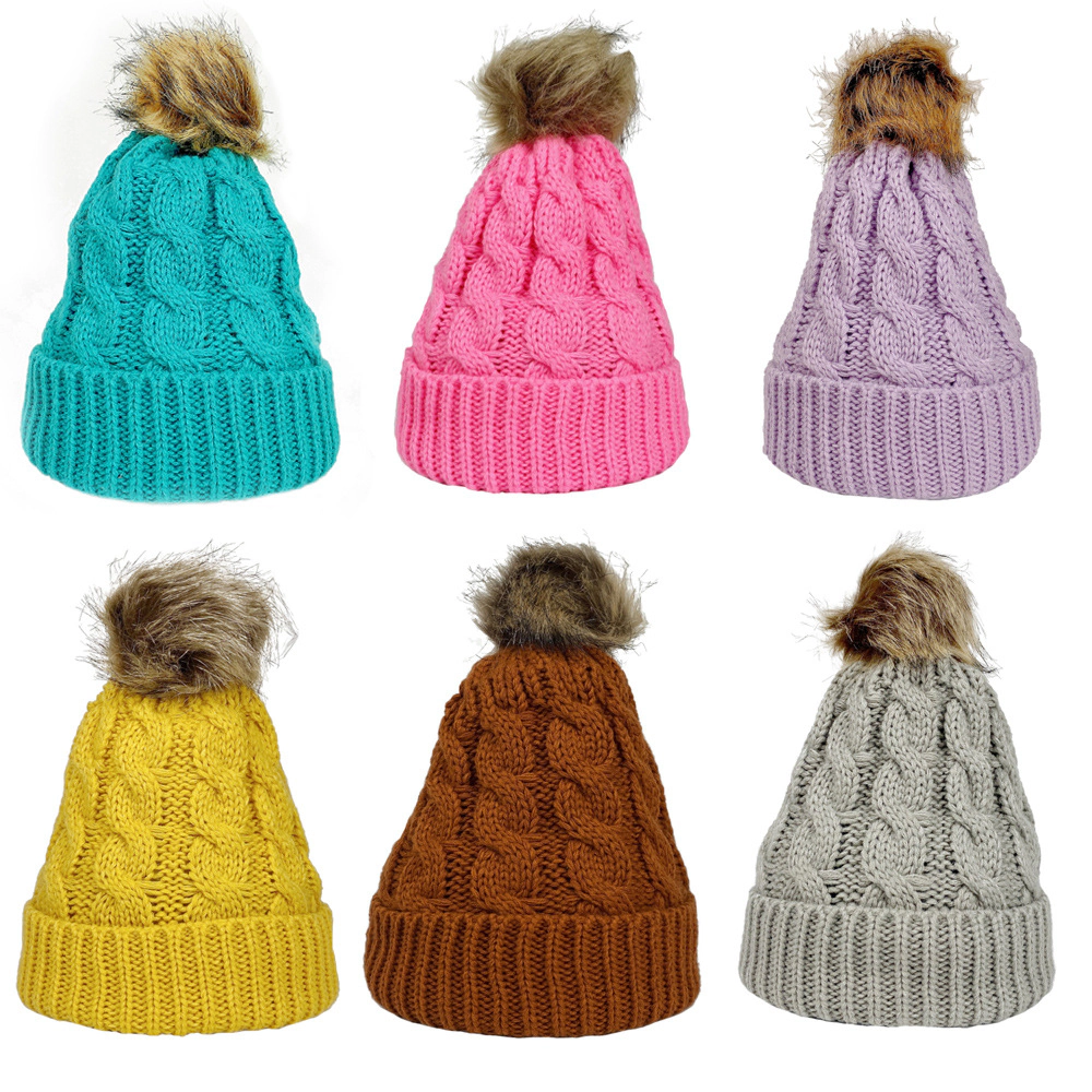 Wardrobe Whimsy Women Winter Soft Knit Faux Fur Pom Warm Beanie Hat