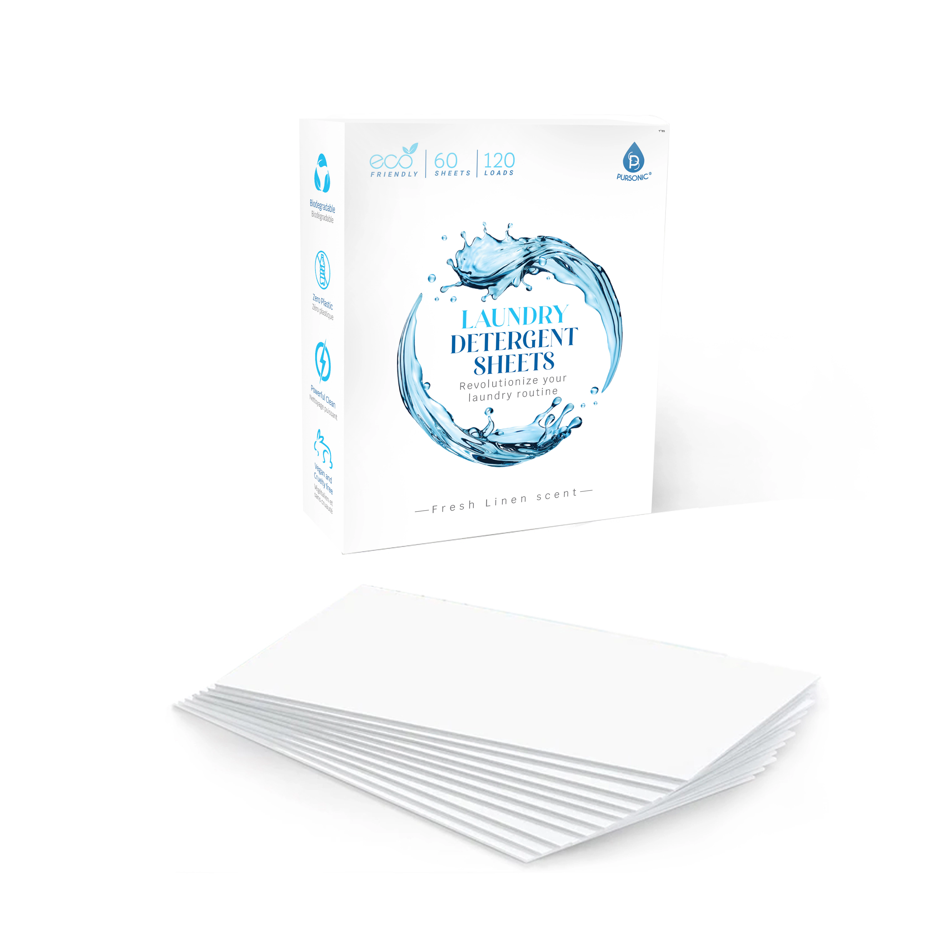 Pursonic Unisex Eco-Friendly Laundry Care Natural Laundry Detergent Sheets Fresh Linen Scent