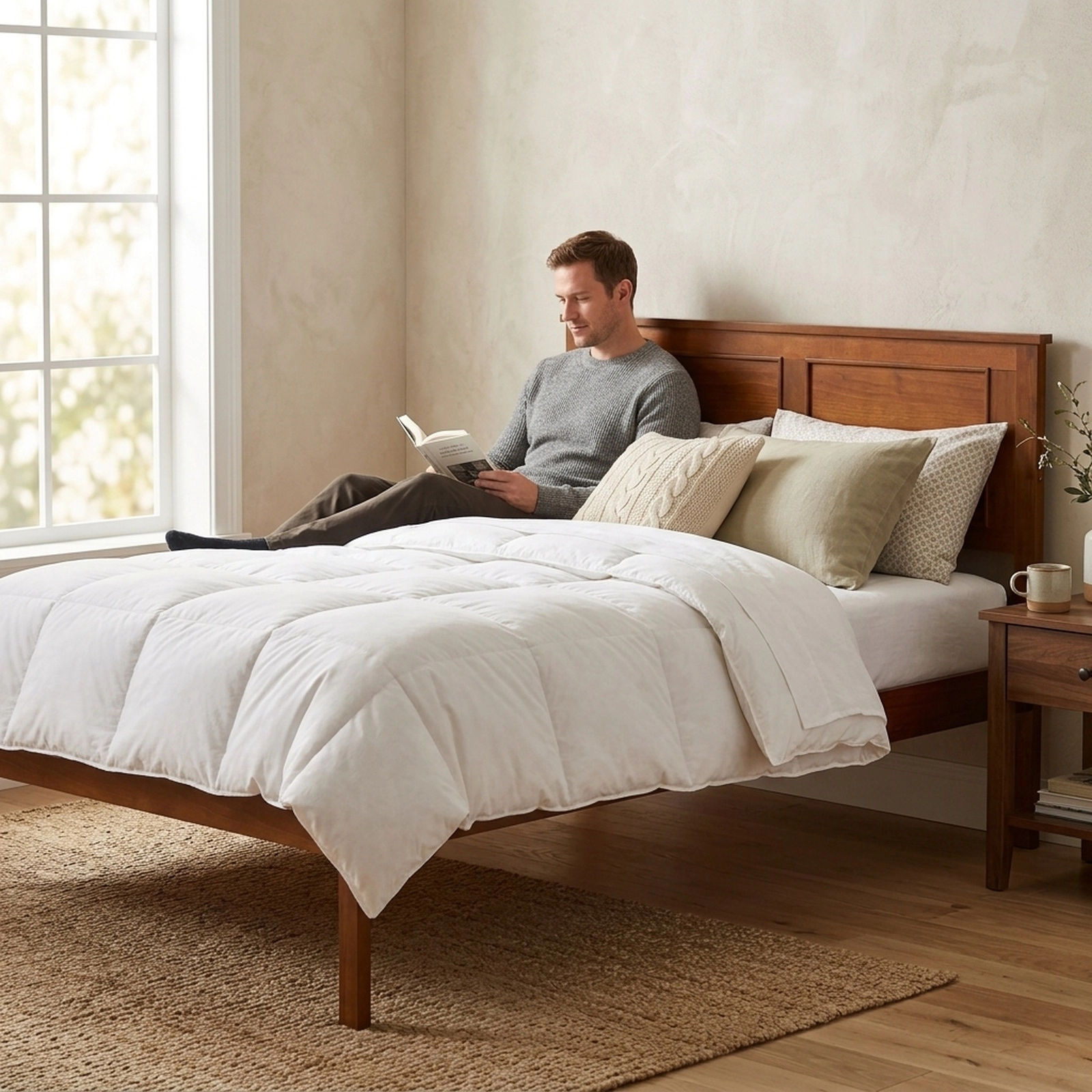SUGIFT Twin Farmhouse Platform Bed with Panel Headboard, Walnut