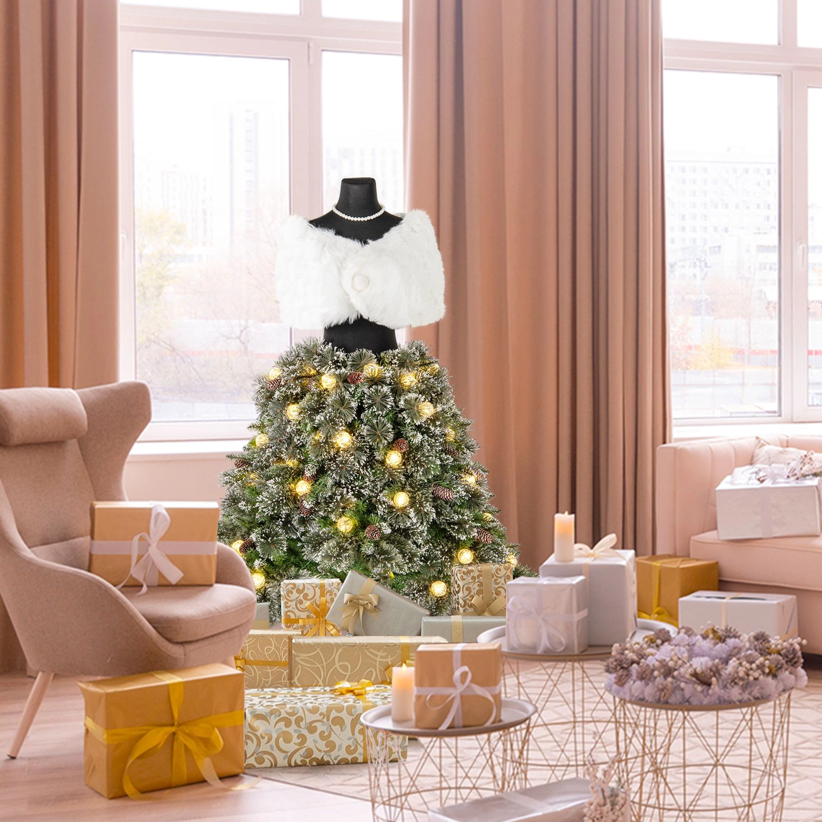 SlickBlue Green and White Artificial Christmas Tree with Metal Stand