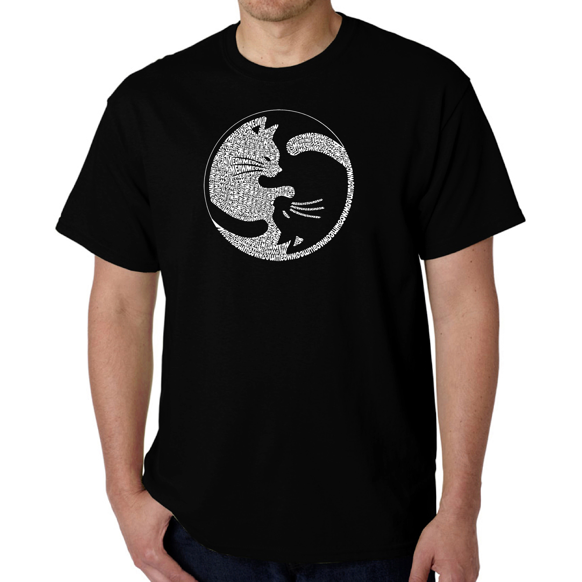 LA Pop Art Men's Yin Yang Cat Word T-Shirt