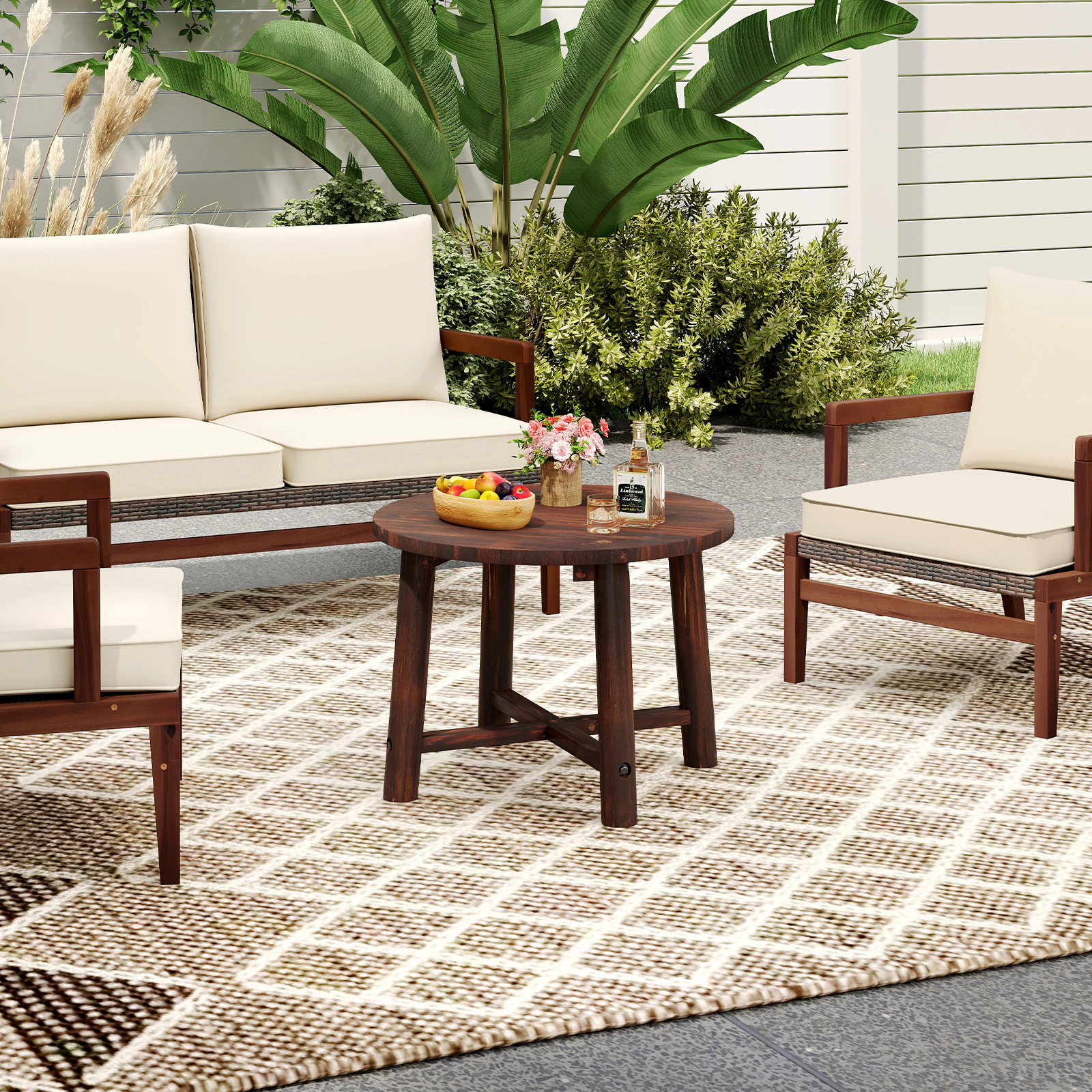 SUGIFT Solid Wood Patio End Table with X-Shaped Base 275-lb Capacity for Garden Deck Poolside and Indoors Brown