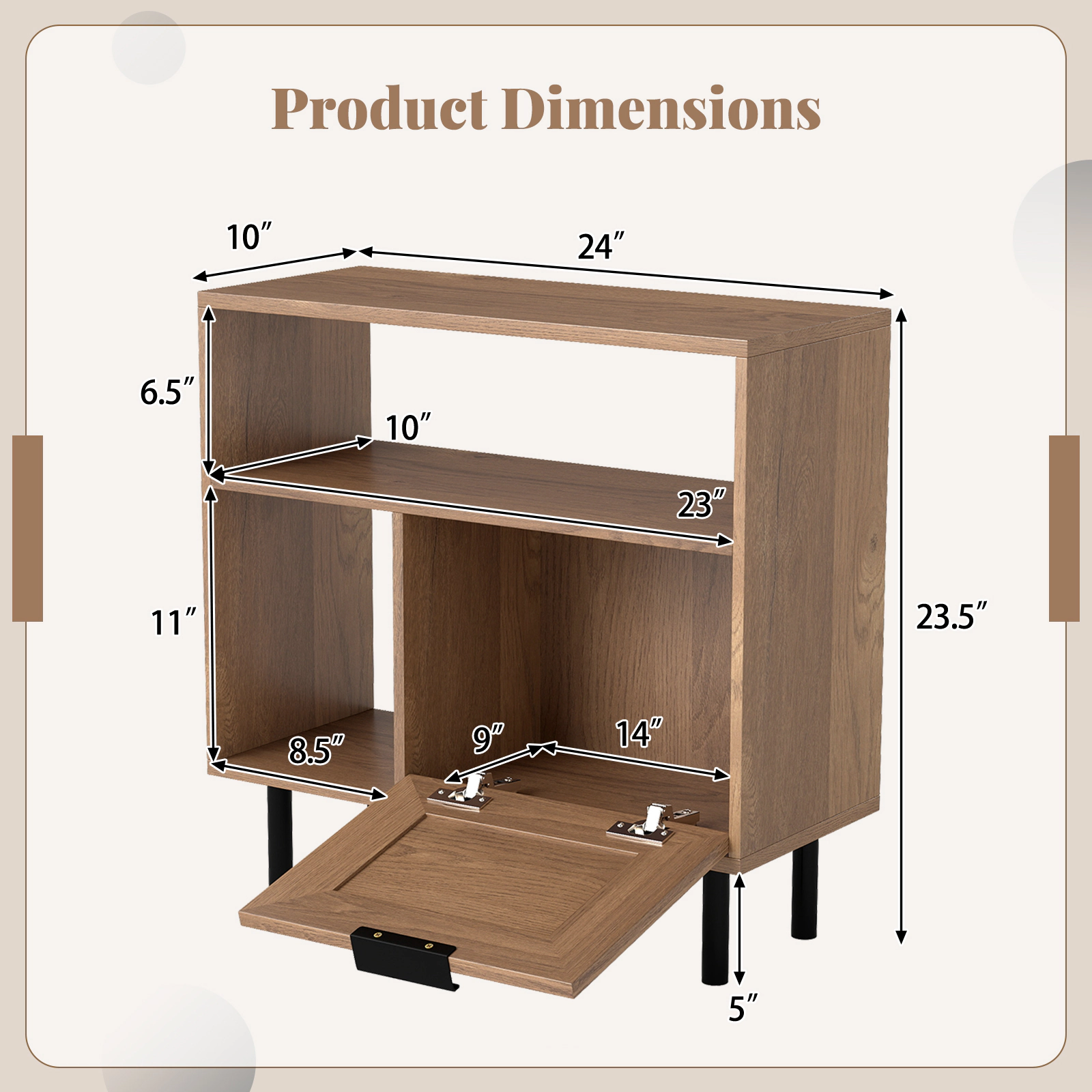 Glintex Narrow PE Rattan Side Table with Enclosed Cabinet and Soft-Close Hinges, Natural
