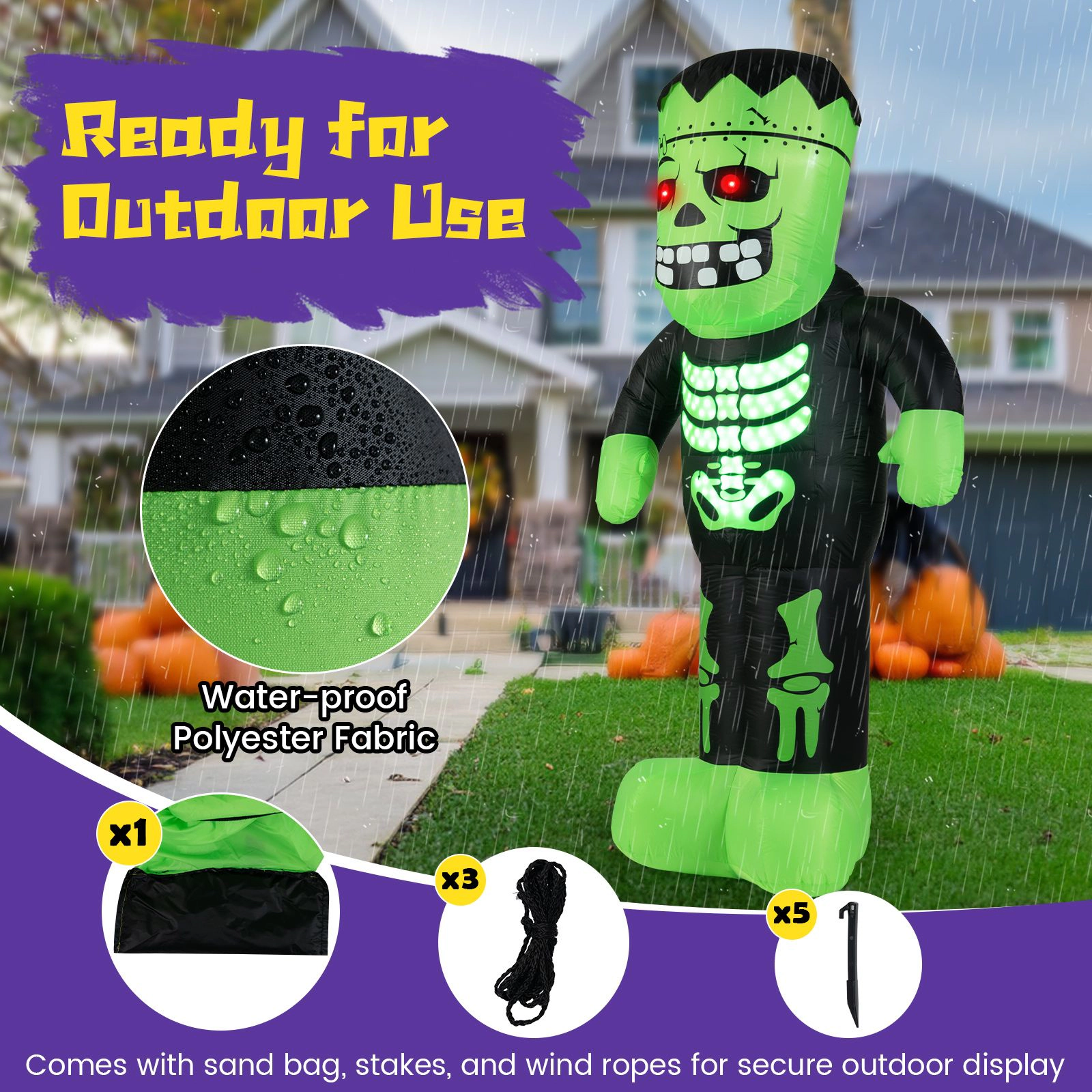 SlickBlue Outdoor Halloween Blow Up Frankenstein Yard Display with Built-In Blower