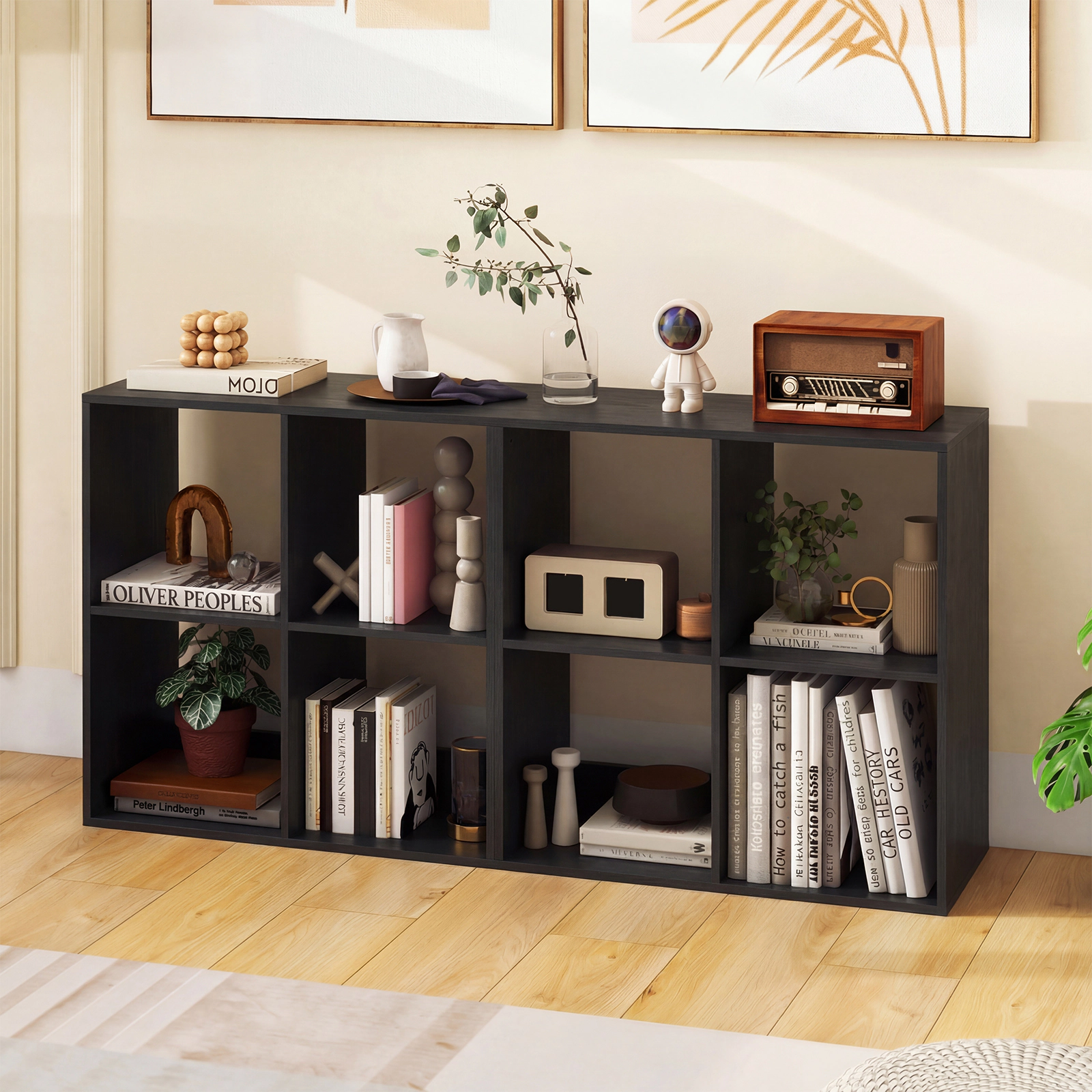 SUGIFT 4-Cube Bookshelf with Back Guardrail and 100-lb Tabletop