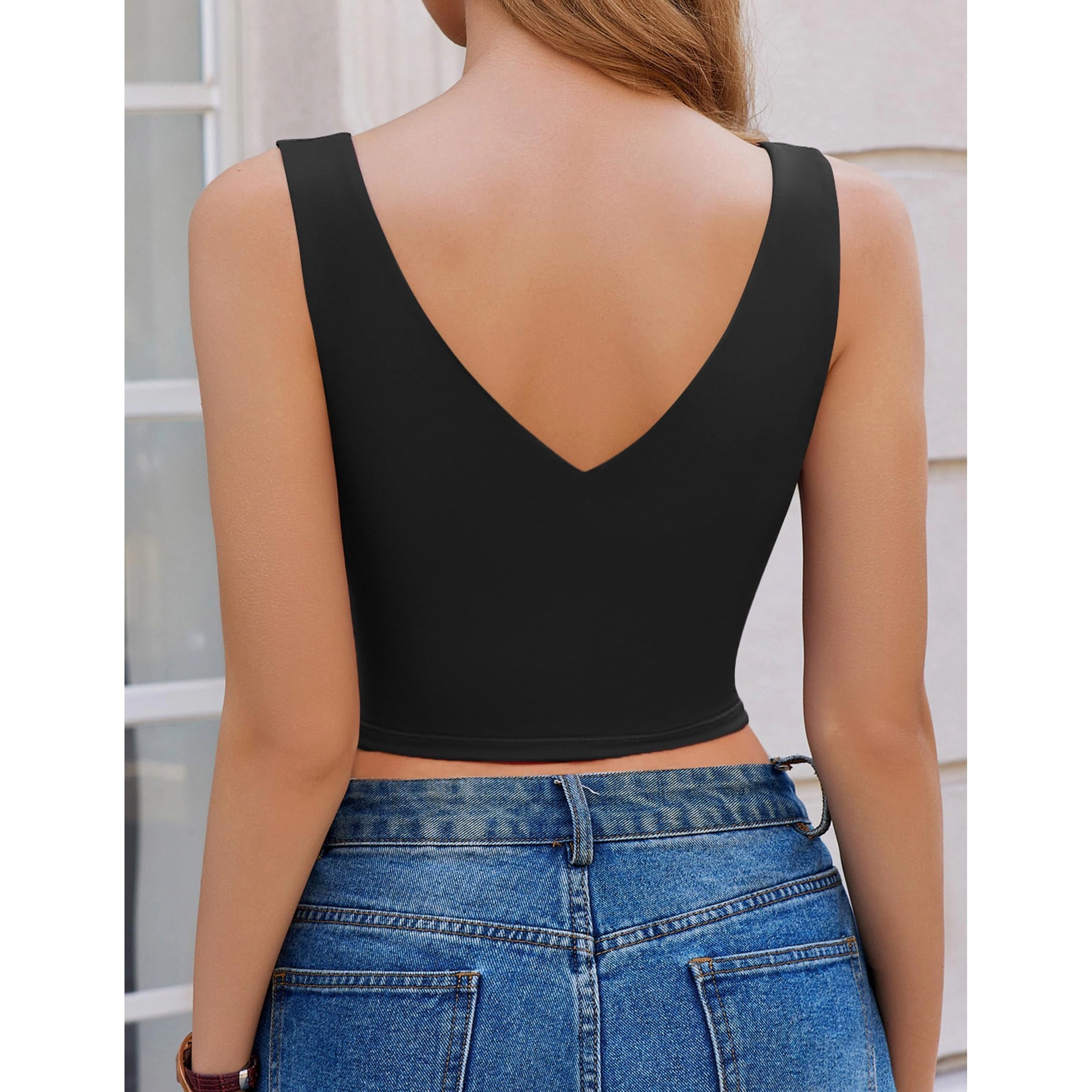 Avidlove Women's Deep V Neck Backless Double Lined Crop Tank Top