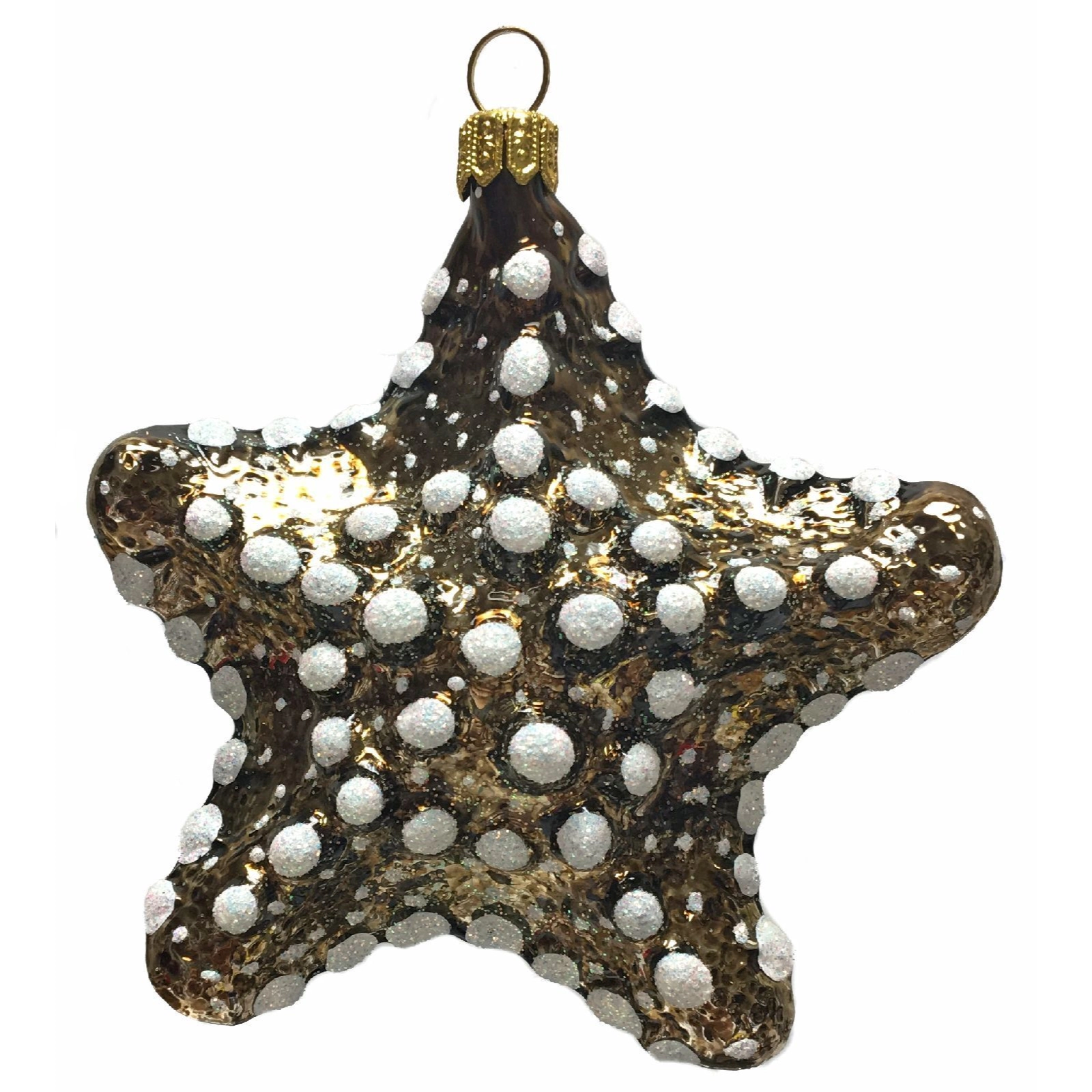 Pinnacle Peak Trading Company Brown and White Speckled Starfish Polish Glass Christmas Ornament