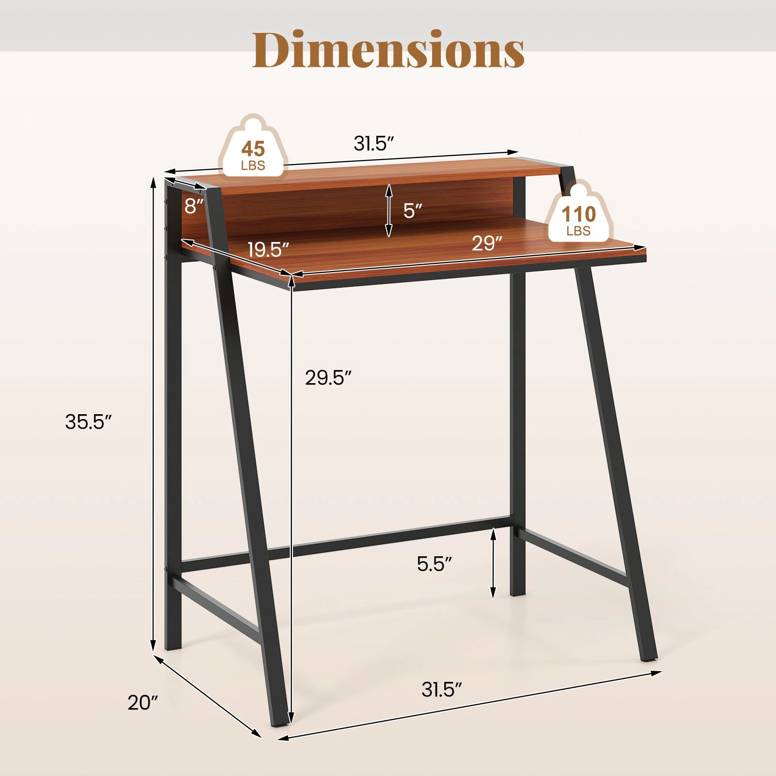 SlickBlue 2 Tier Computer Desk with Monitor Stand and Storage