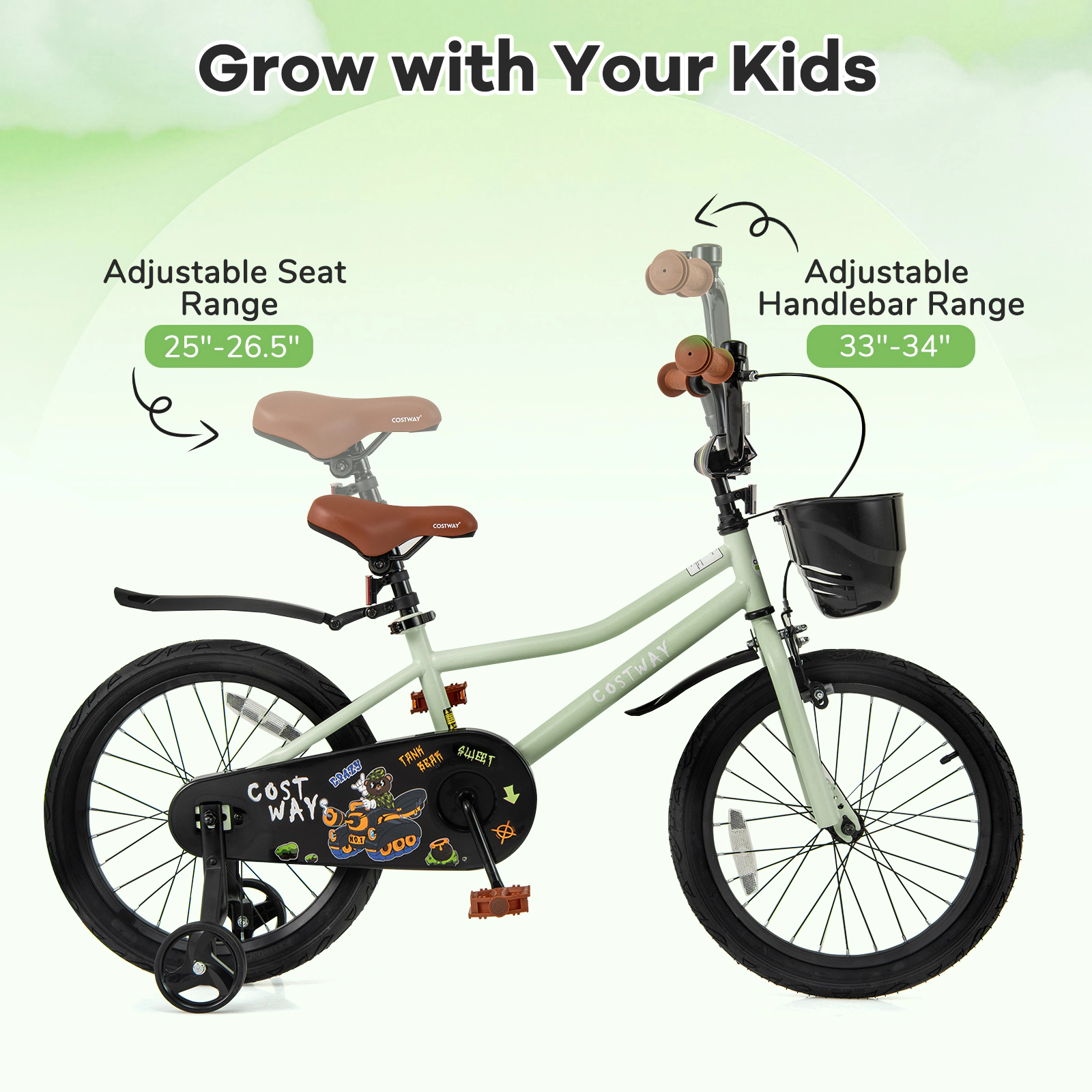 LJG Kids Bike Adjustable with Training Wheels