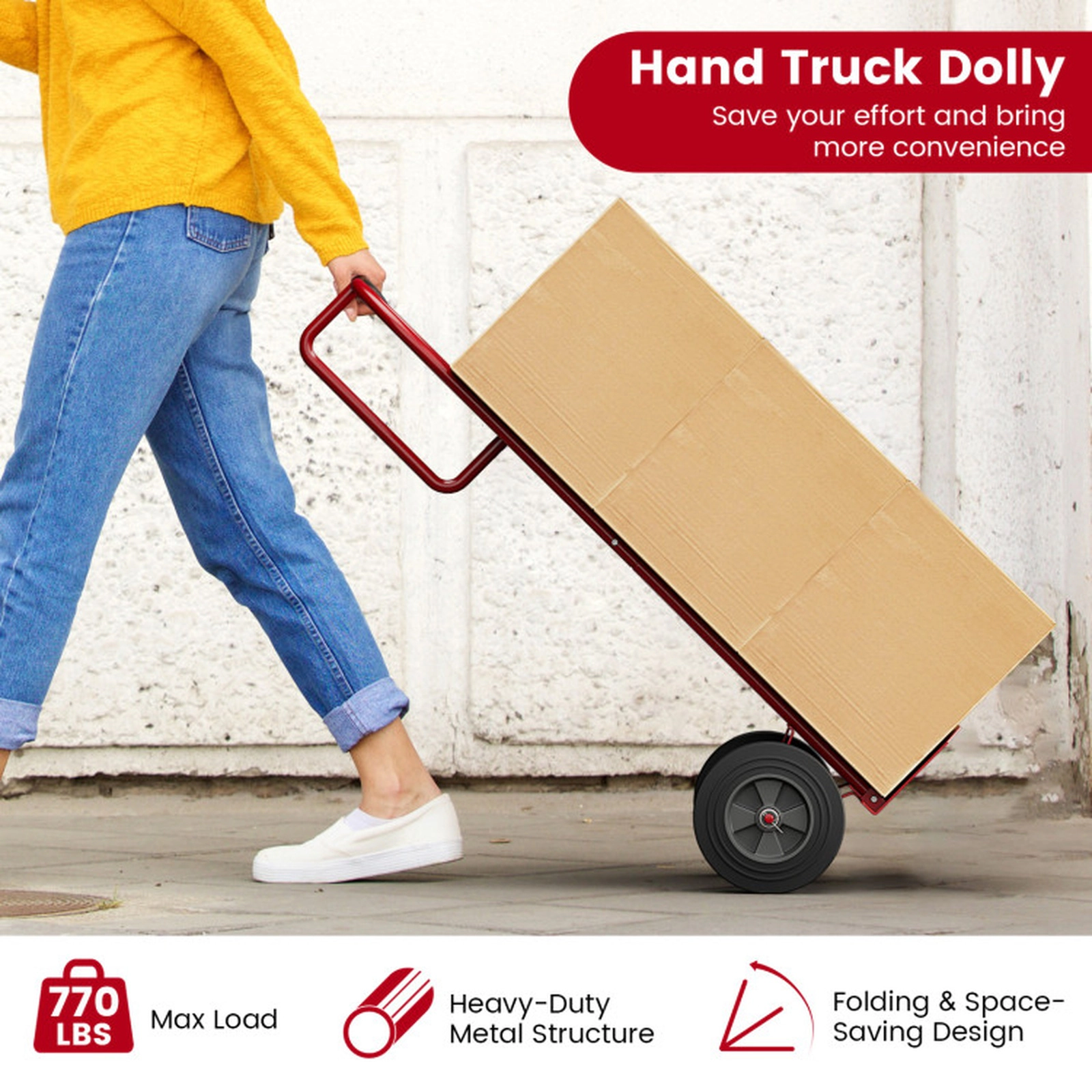 SUGIFT 660-lb Capacity Folding P-Handle Sack Truck Hand Cart Dolly with 10-in Double Bearing Wheels
