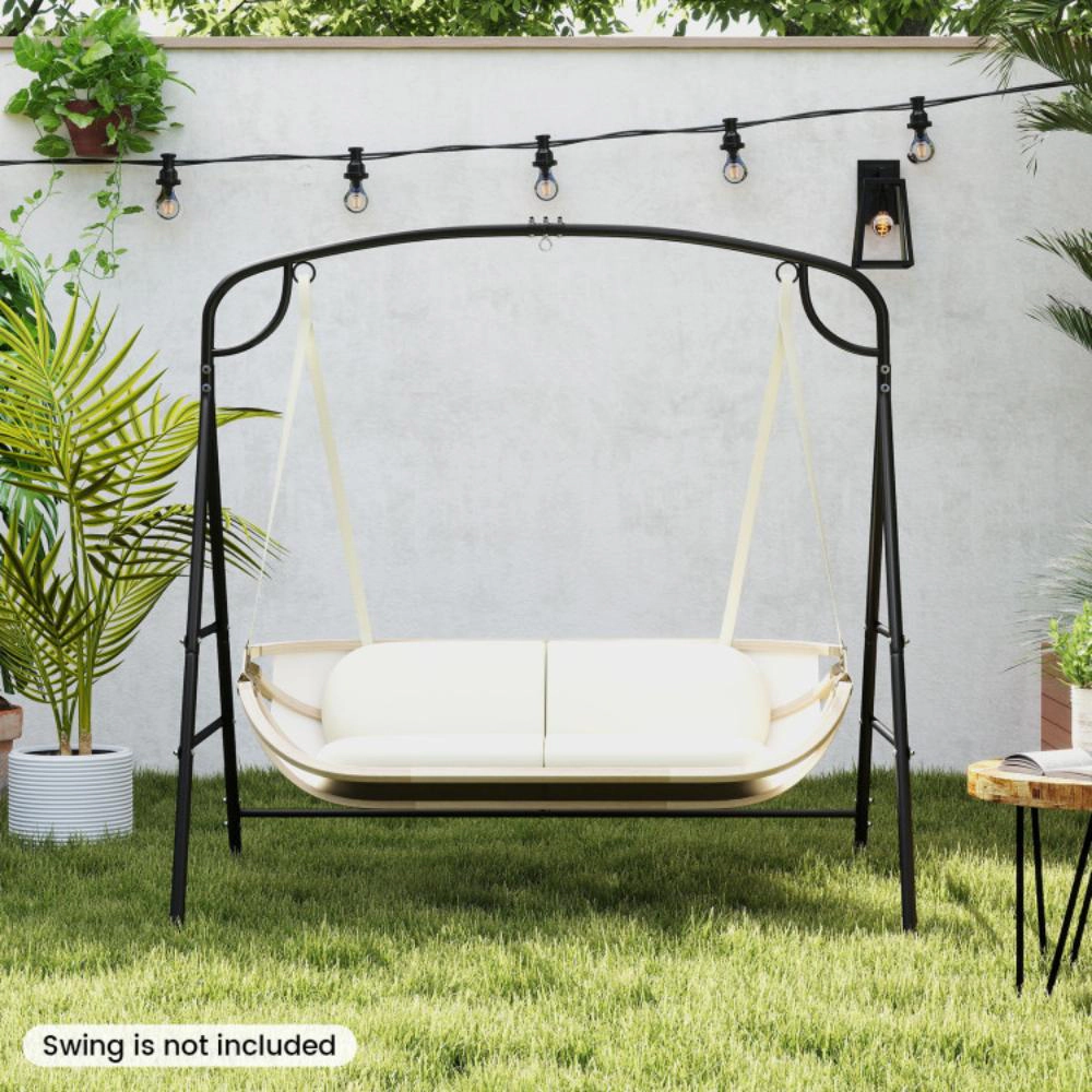 Hivvago Outdoor Metal Swing Stand With 4 Support Bars And 2 Hanging Ways-Black