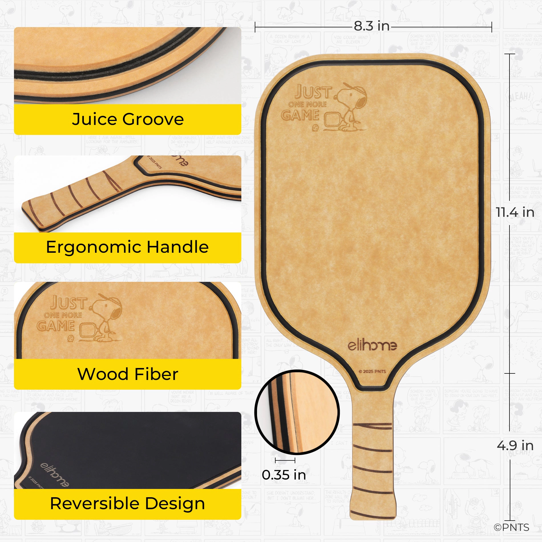 Elihome x Peanuts Pickleball Paddle Charcuterie & Cutting Board