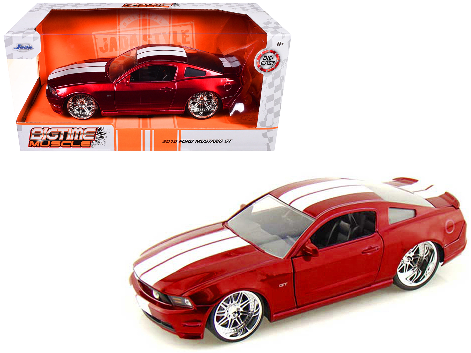 Jada 2010 Ford Mustang GT Red Metallic with White Stripes "Bigtime Muscle" Series 1/24 Diecast Model Car by Jada