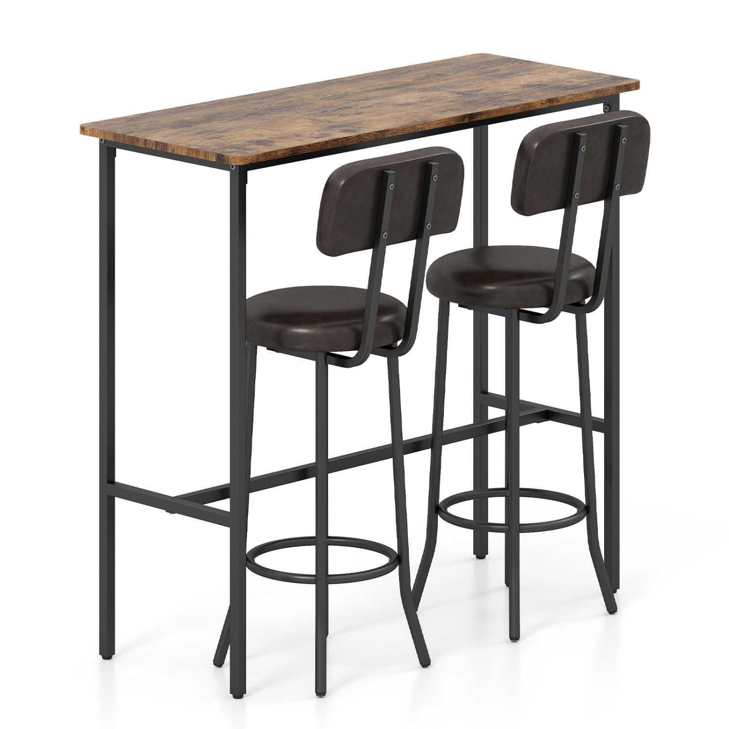 Slickblue Pub Table Set with 2 Stools Counter Height Kitchen Dining Set Rustic Brown-3 Pieces