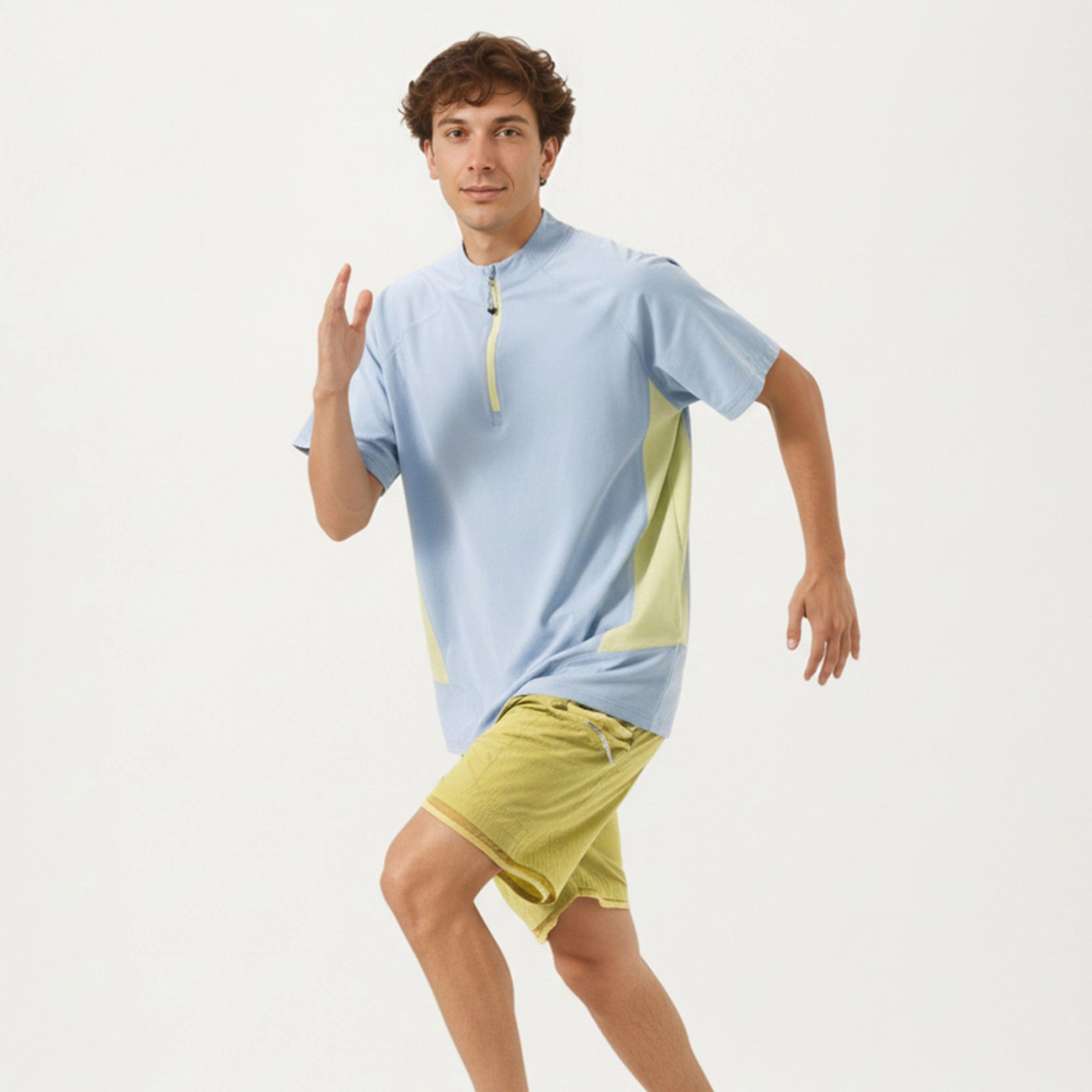 Alilang Men's Short Sleeve Athletic T-Shirt with Half-Zip Mock Neck Contrast Panels Breathable Lightweight Top