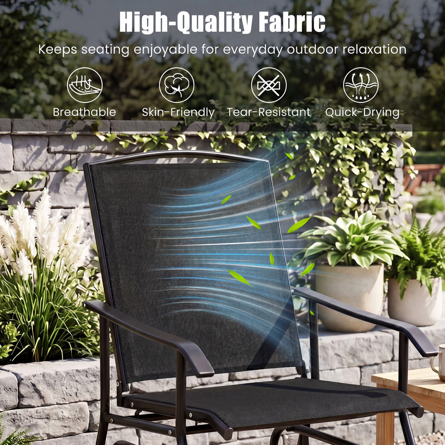 LJG Outdoor Glider Chair with Metal Frame and Armrests