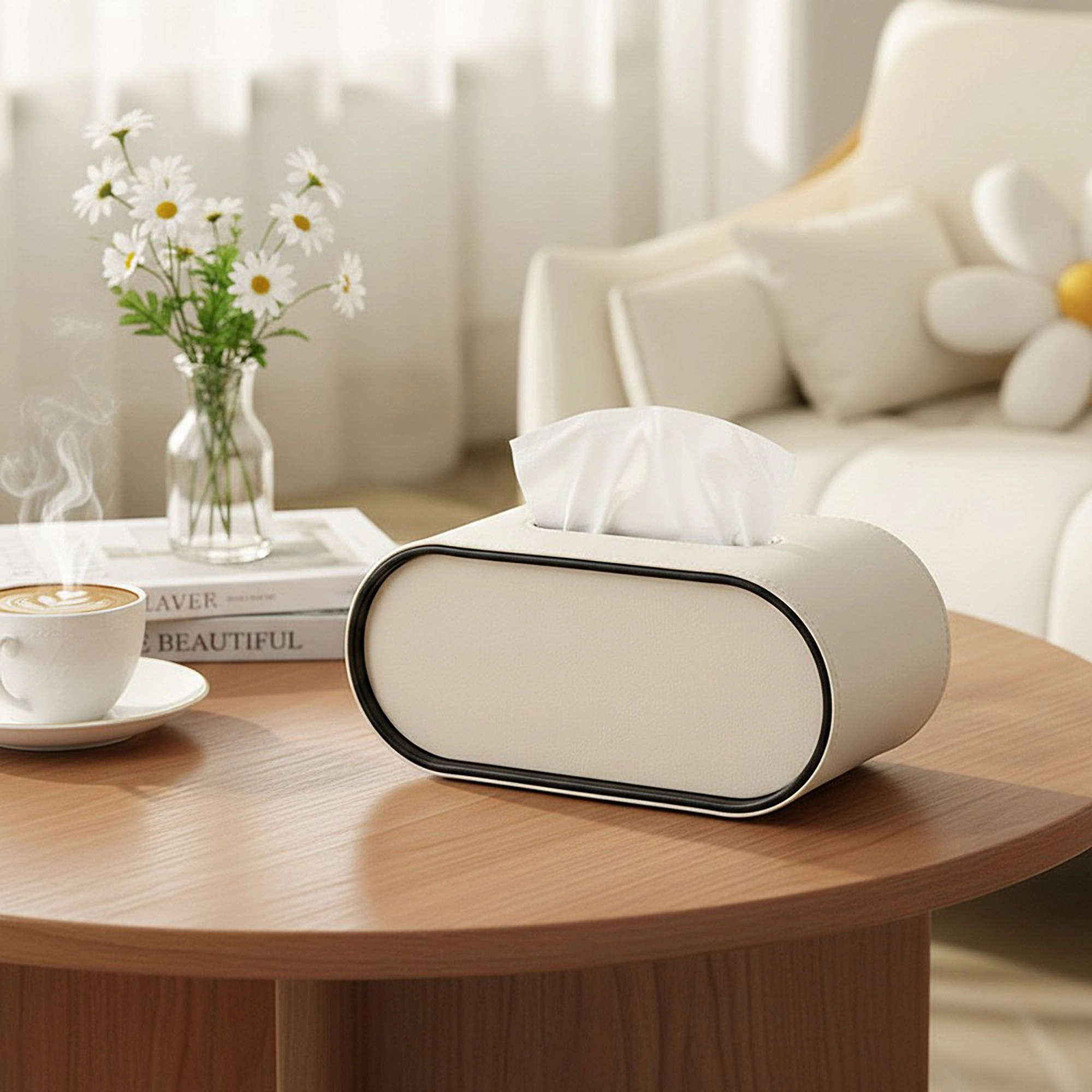 Alilang Unisex Rounded Minimalist Tissue Box Cover with Smooth Contoured Design