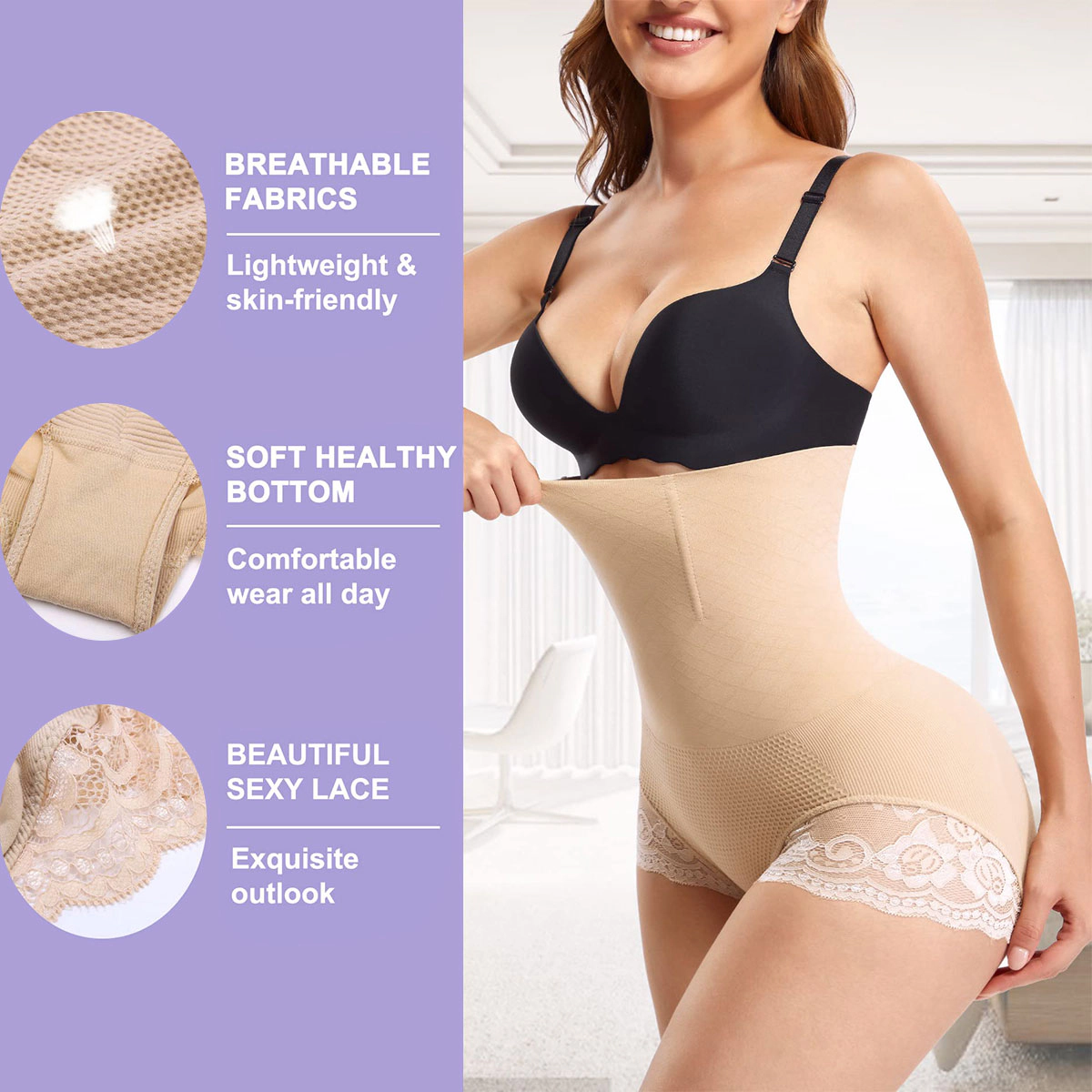 Nebility Women High Waist Tummy Control Butt Lifting Shapewear Panties