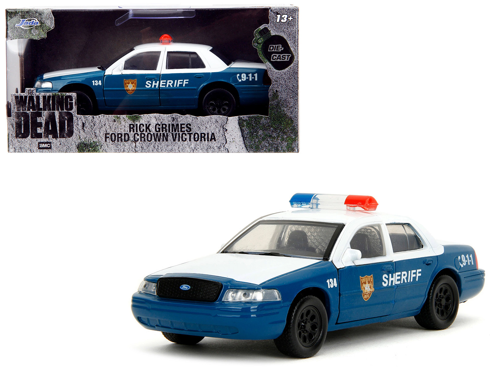 Jada Rick Grimes' Ford Crown Victoria "Sheriff" Blue and White "The Walking Dead" (2010-2022) TV Series