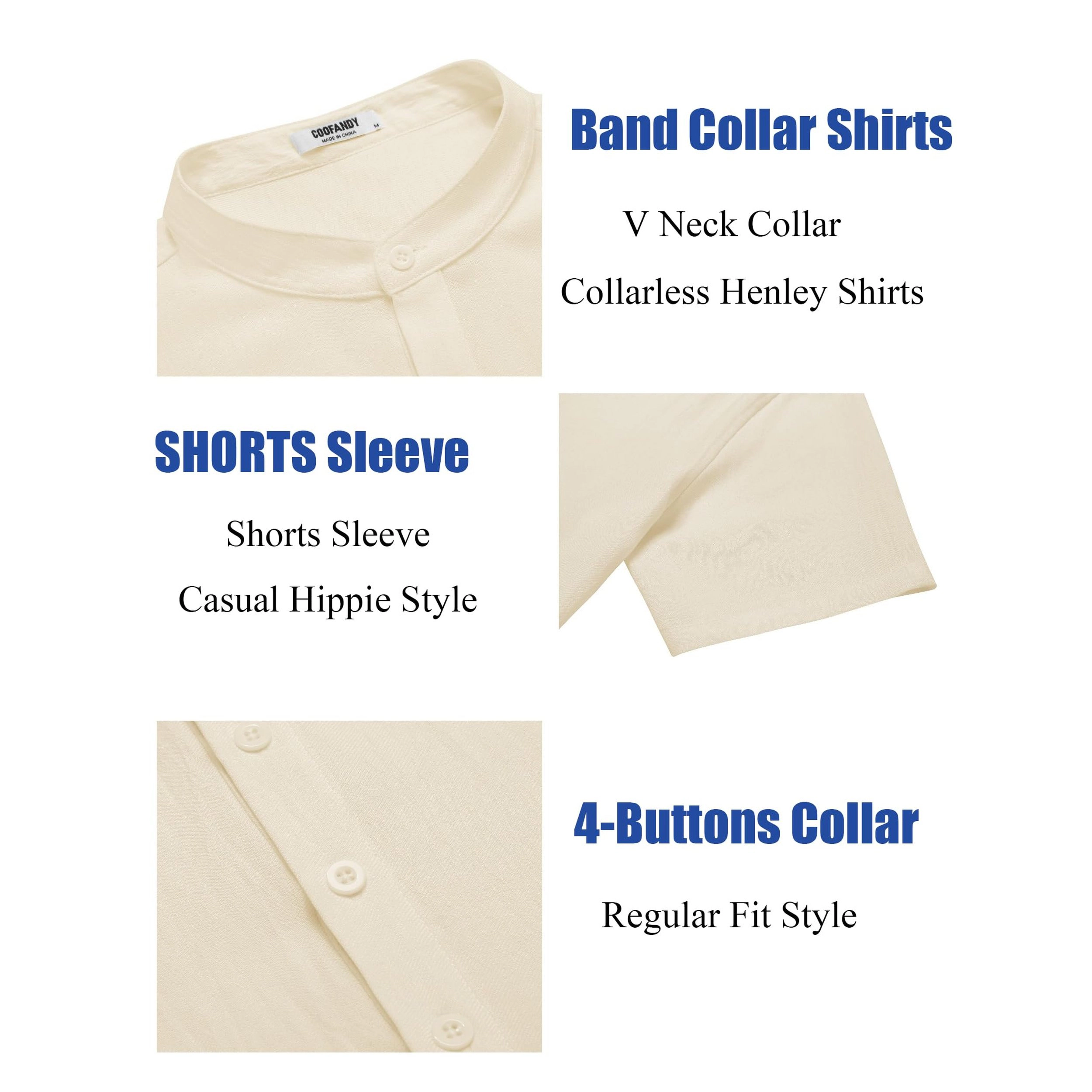 COOFANDY Mens Short Sleeve Henley V Neck Shirt Button Placket Casual  Tops