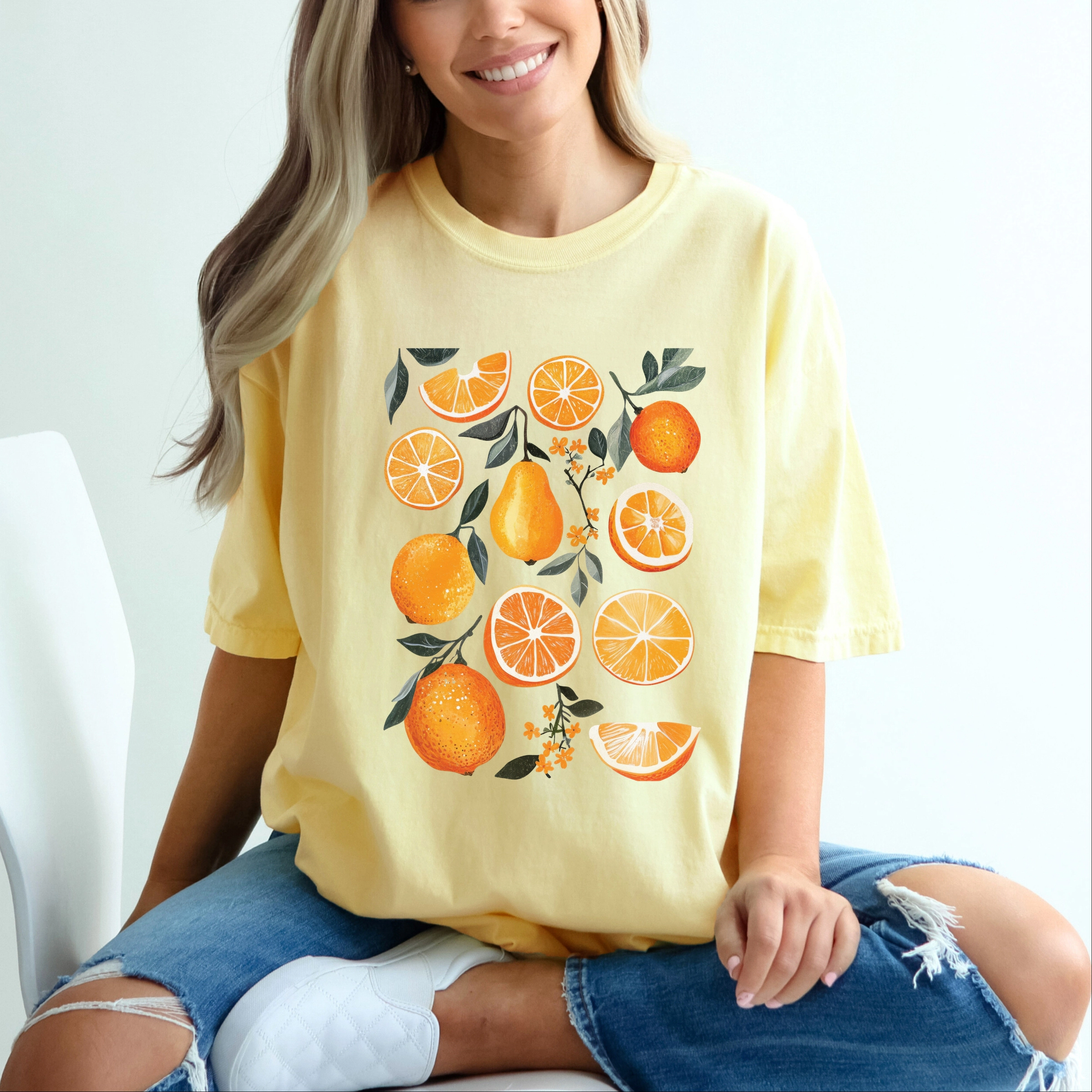 Simply Sage Market - Orange Slice Collage Women's Garment Dyed Graphic T-Shirt