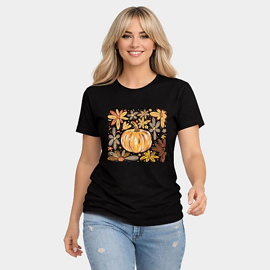 Simply Sage Market - Women's Short Sleeve Graphic T-Shirt - Fall Flowers And Pumpkin