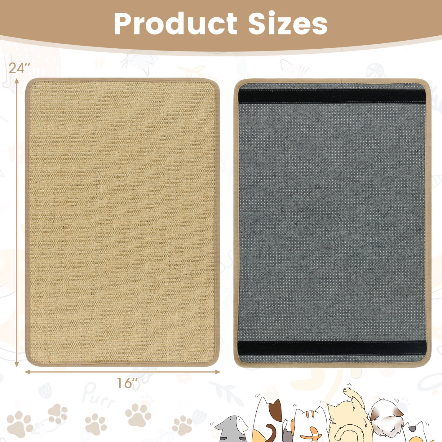 SUGIFT 24 x 16 Inch Cat Scratcher Mat Set Natural Sisal 6 Piece Pack