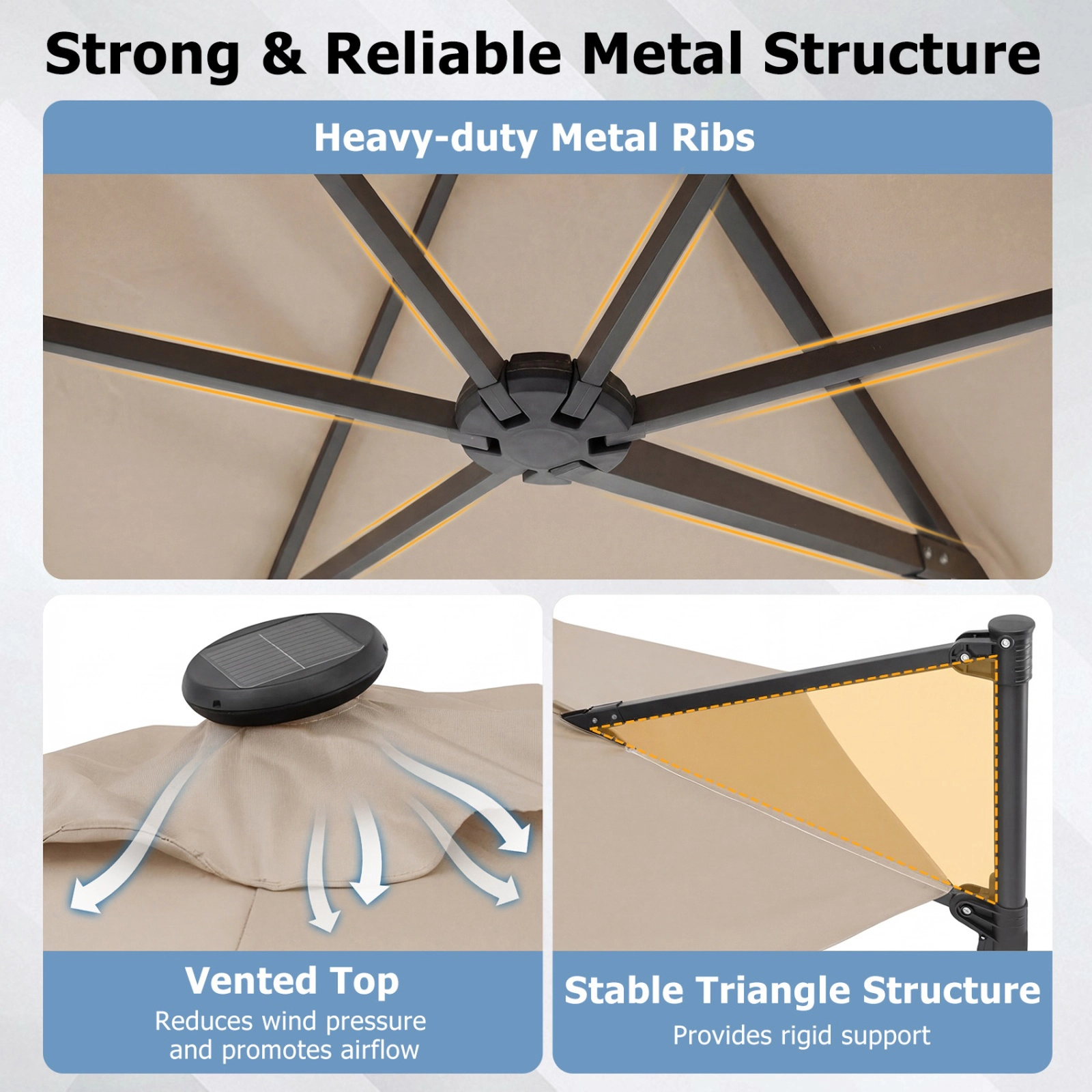 SUGIFT 10-ft 360° Swivel Cantilever Patio Umbrella with Solar LED Lights and Manual Lift Beige