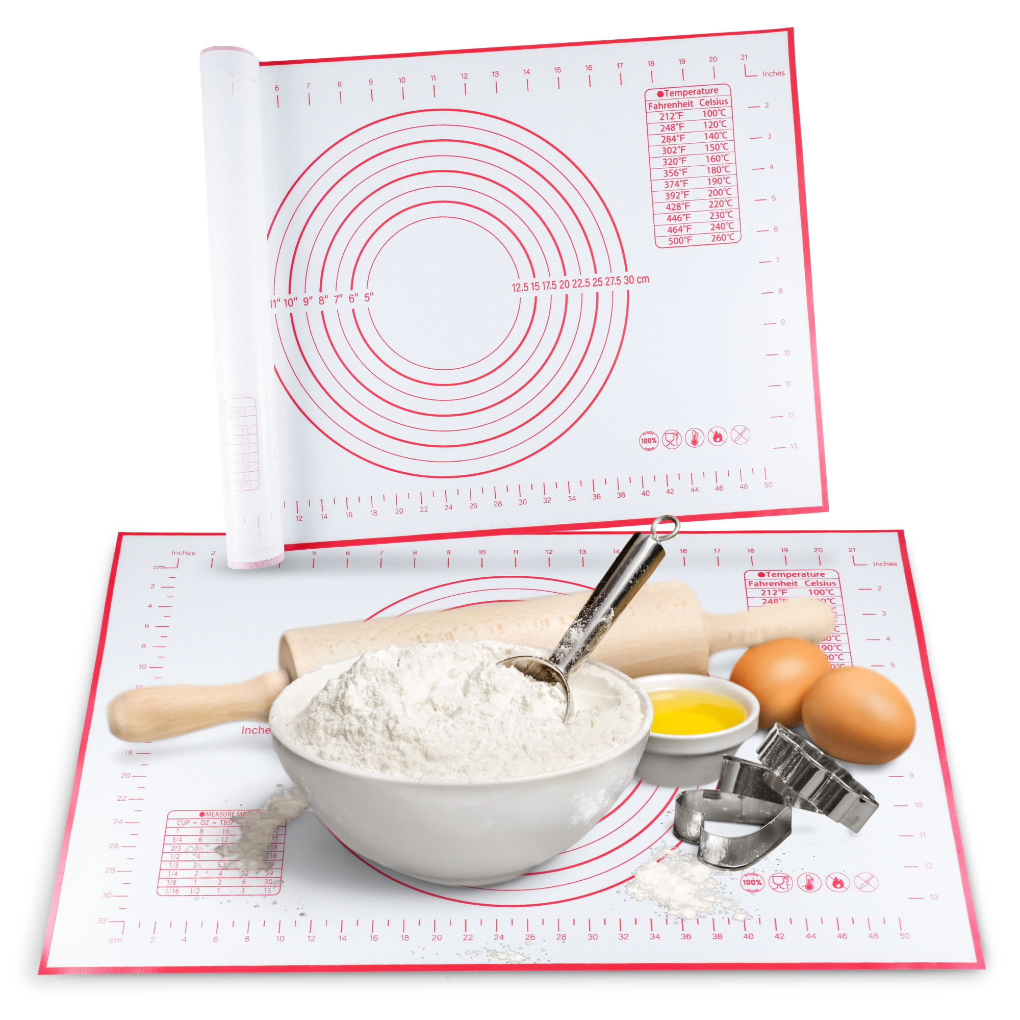 Cheer Collection Reusable Nonstick Silicone Pastry Mat with Measurement Guides and Nonslip Backing