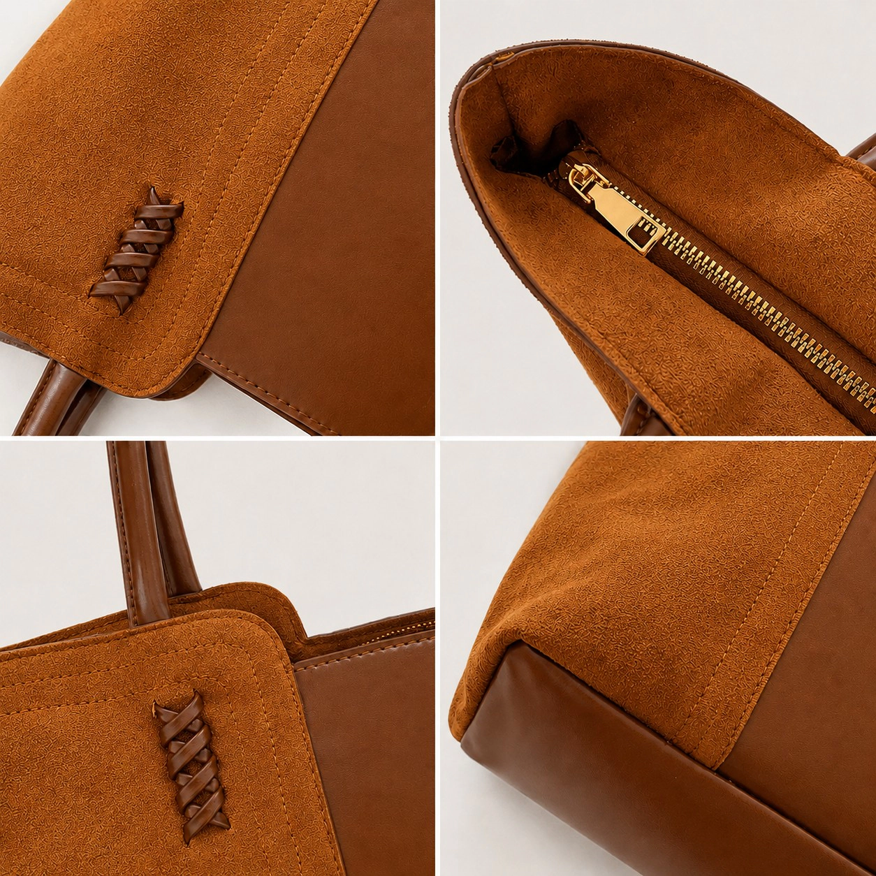 Alilang Faux Suede Tote Bag with Double Shoulder Handles Zip Closure and Interior Pockets