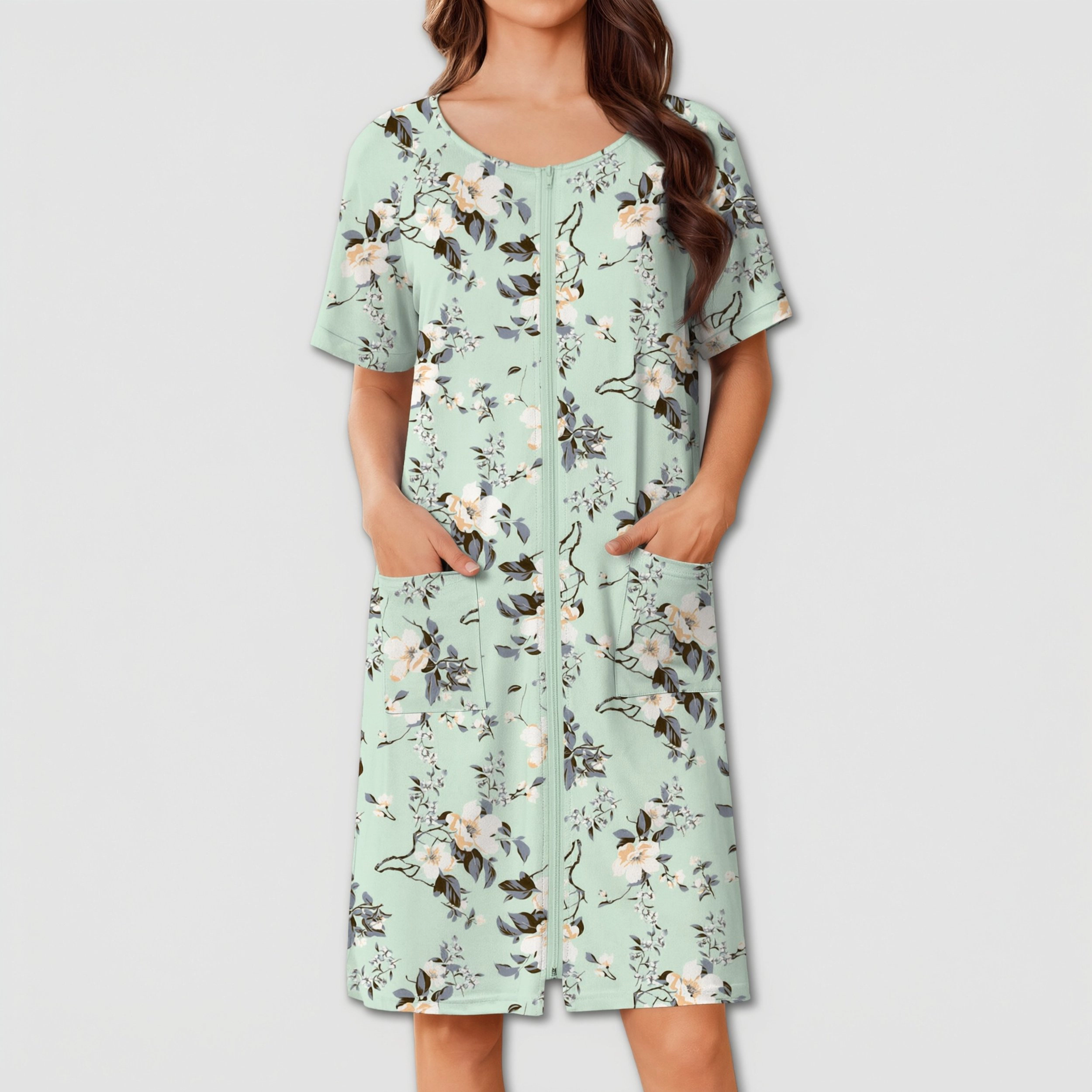 Ekouaer Women Zip Up Robe Short Bathrobe Lightweight House Coats Floral Print Dress