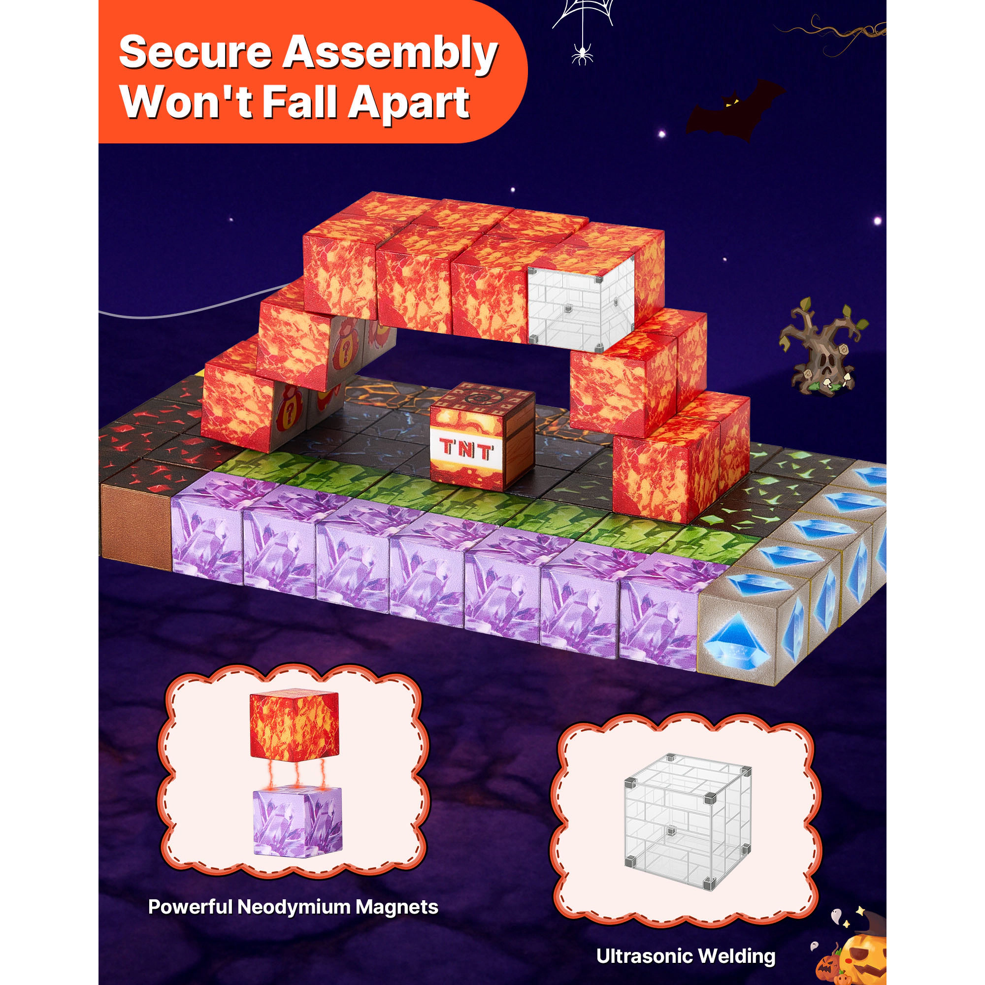 HONGGE Magnetic Blocks Dark Castle Set Magnetic Building Cubes for Kids STEM Montessori Sensory Toys for Christmas