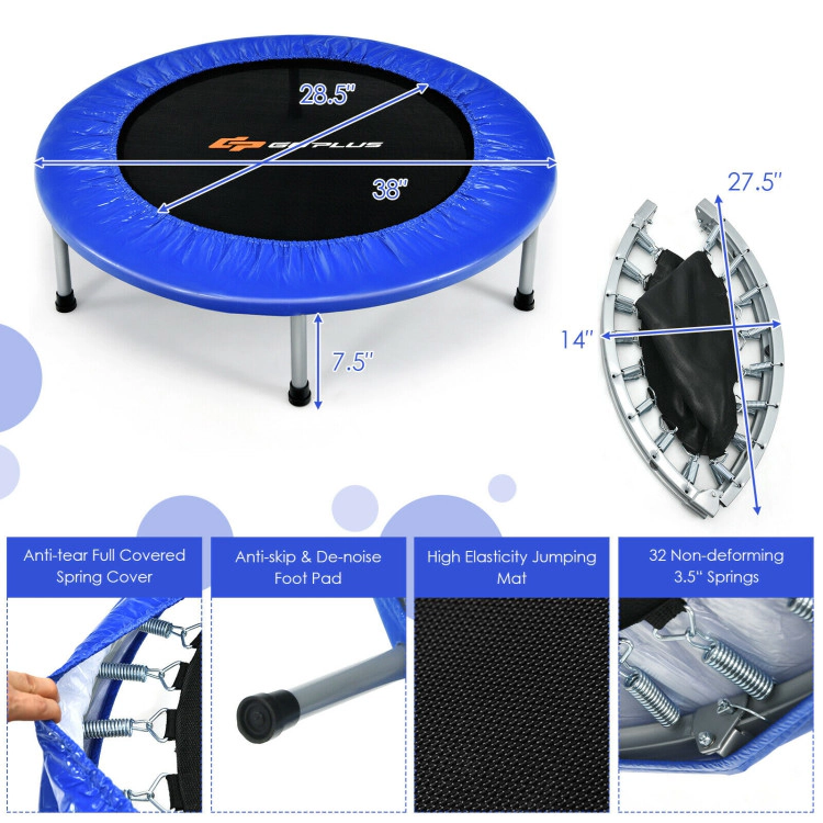 Hivvago 38 Inch Mini Folding Trampoline Portable Leisure Fitness Backboard