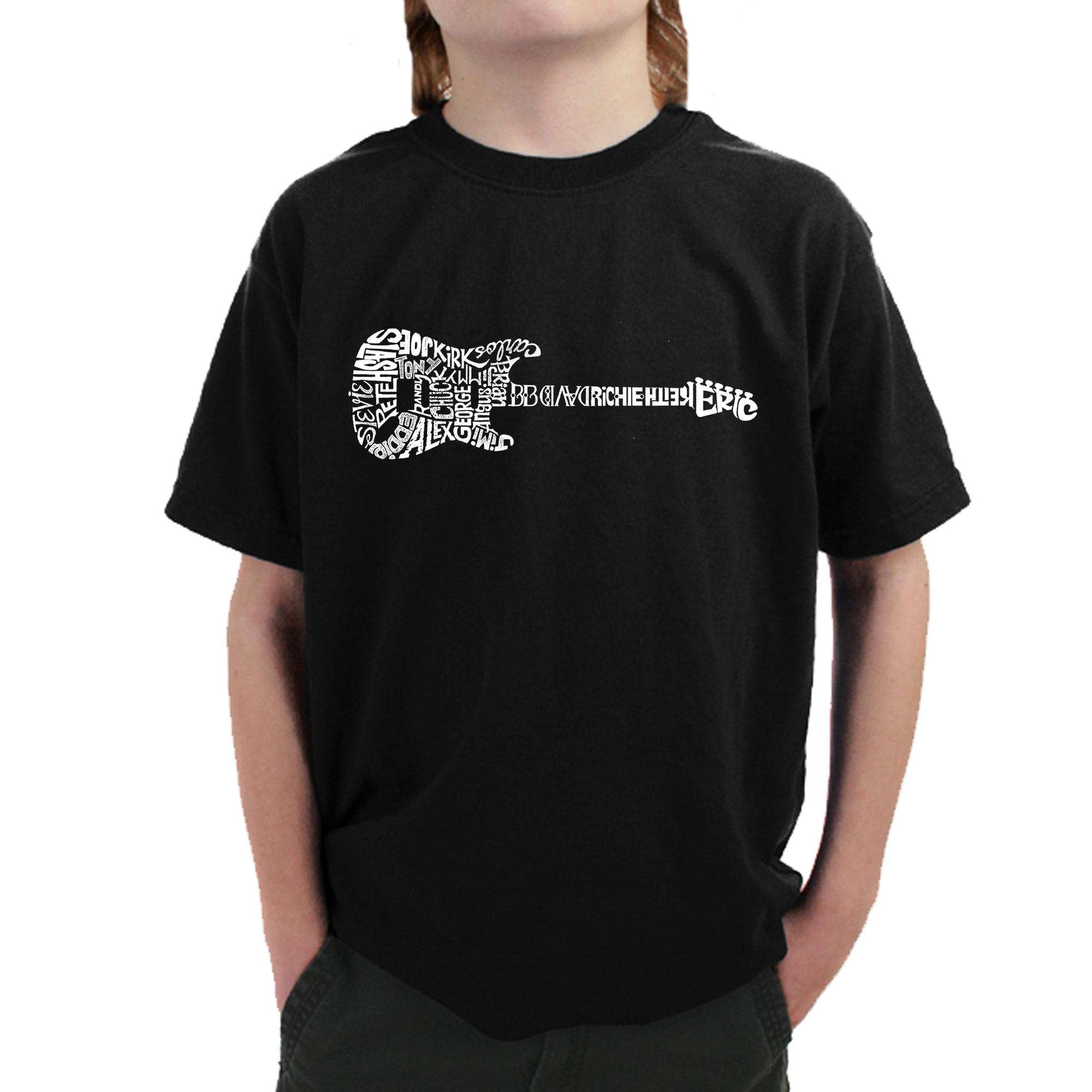 LA Pop Art Boy's Word T-Shirt - Rock Guitar