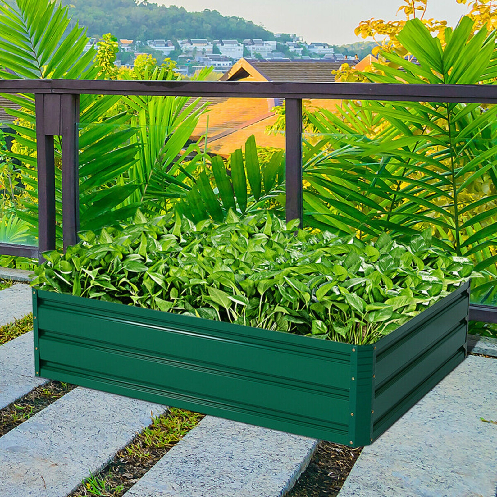 SUGIFT 40-in x 32-in Dark Green Anti-Rust Coated Steel Raised Garden Bed with 12-in Planting Depth