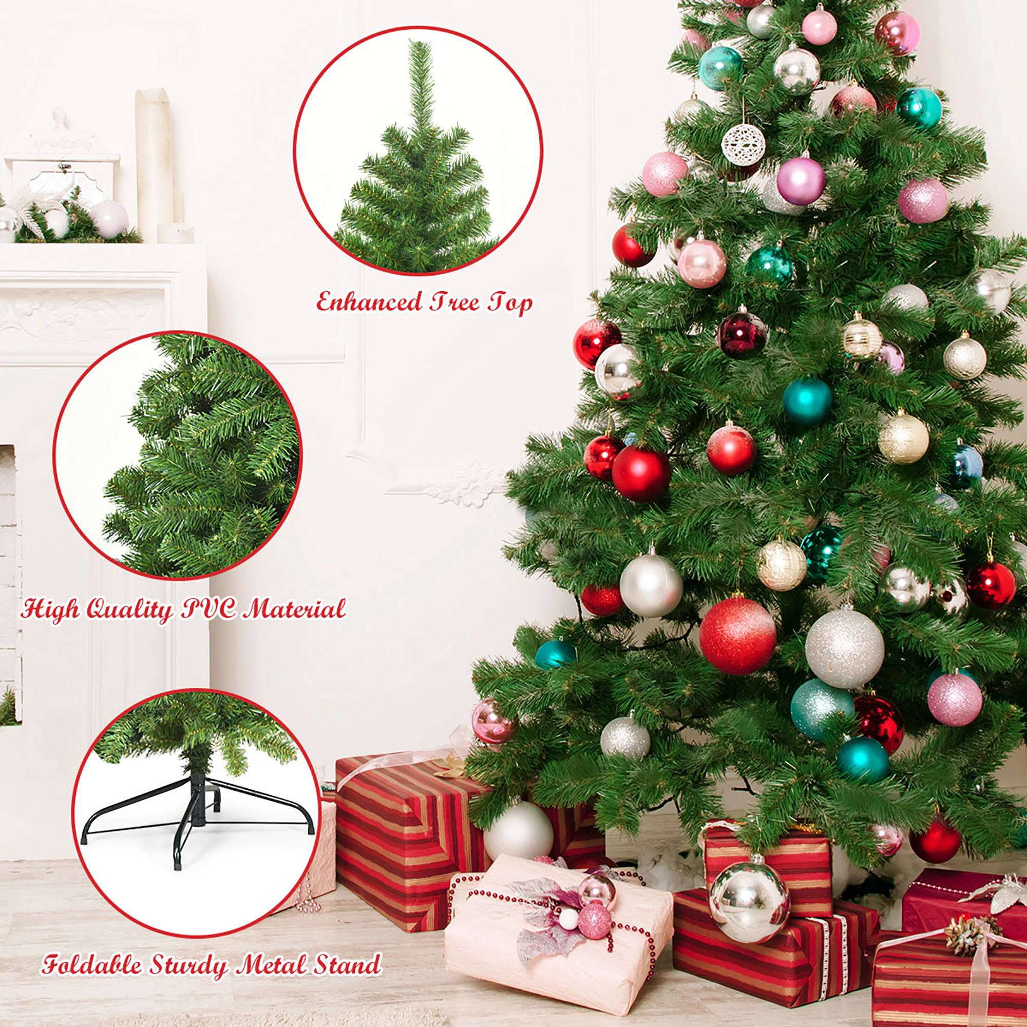 Costway 6/7.5/9Ft Unlit Hinged PVC Artificial Christmas Tree Premium Spruce Tree with 1346 Tips