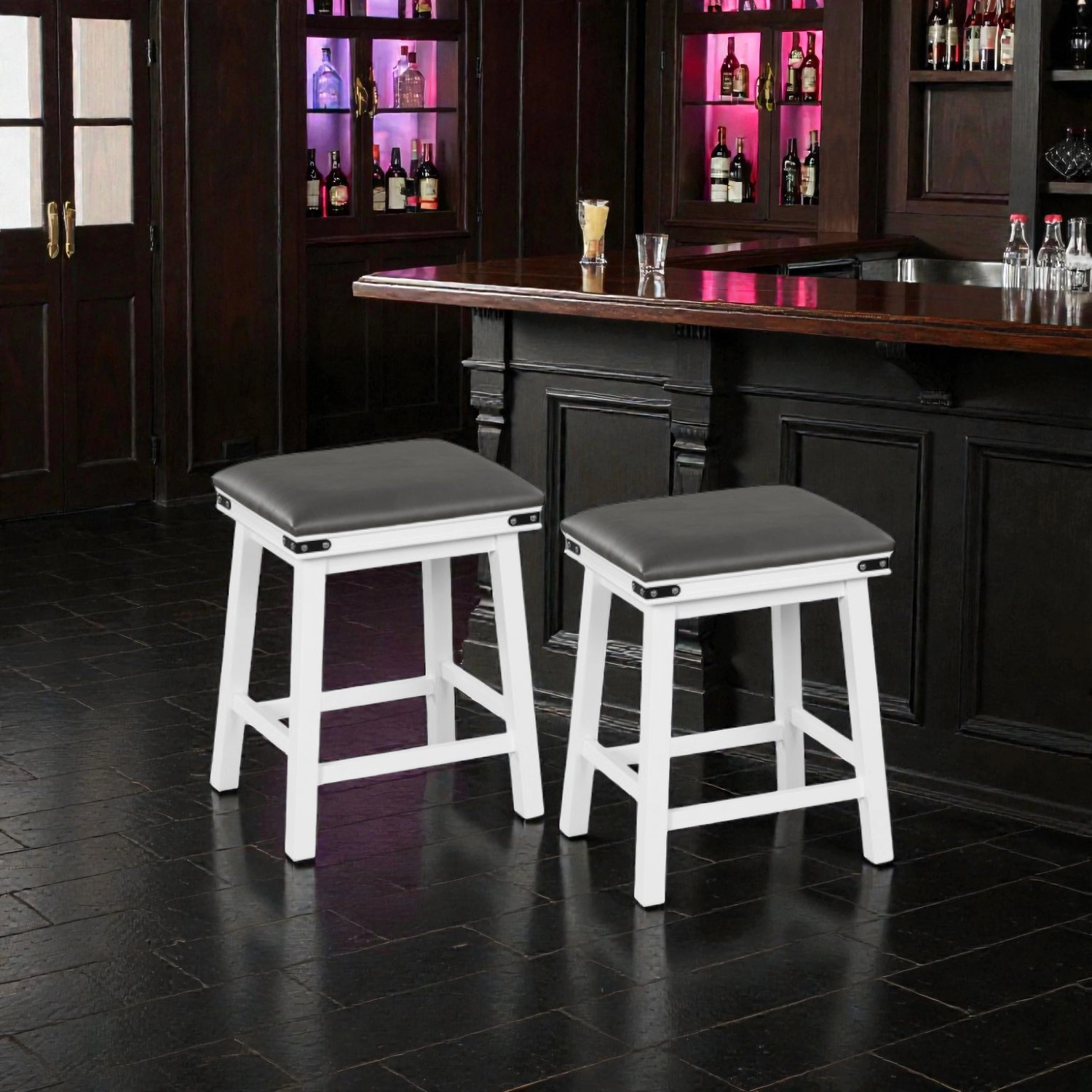 Hivvago Set of 2 Acacia Wood Dining Bar Stools