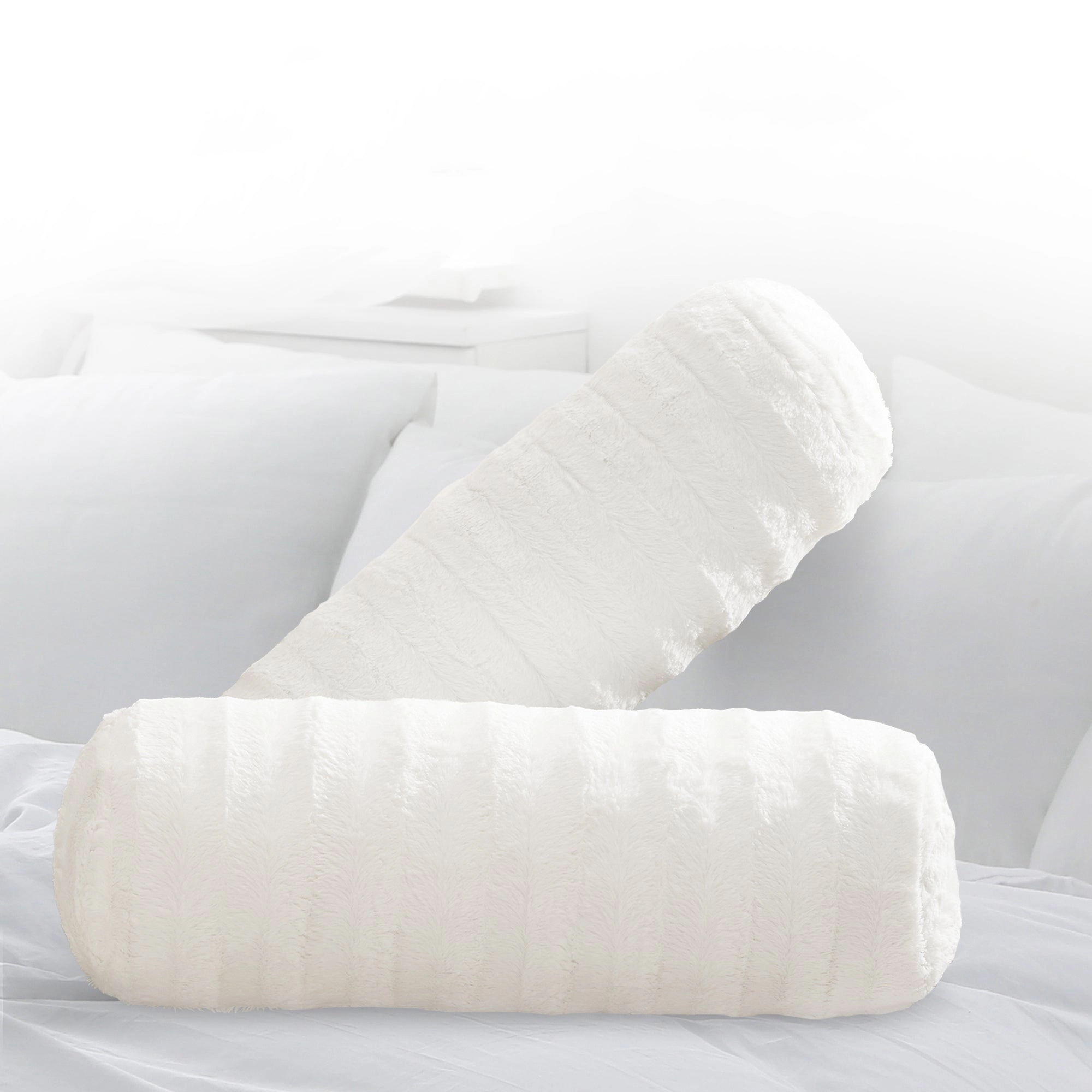 Cheer Collection Set of 2 Faux Fur Decorative Bolster Roll Pillows